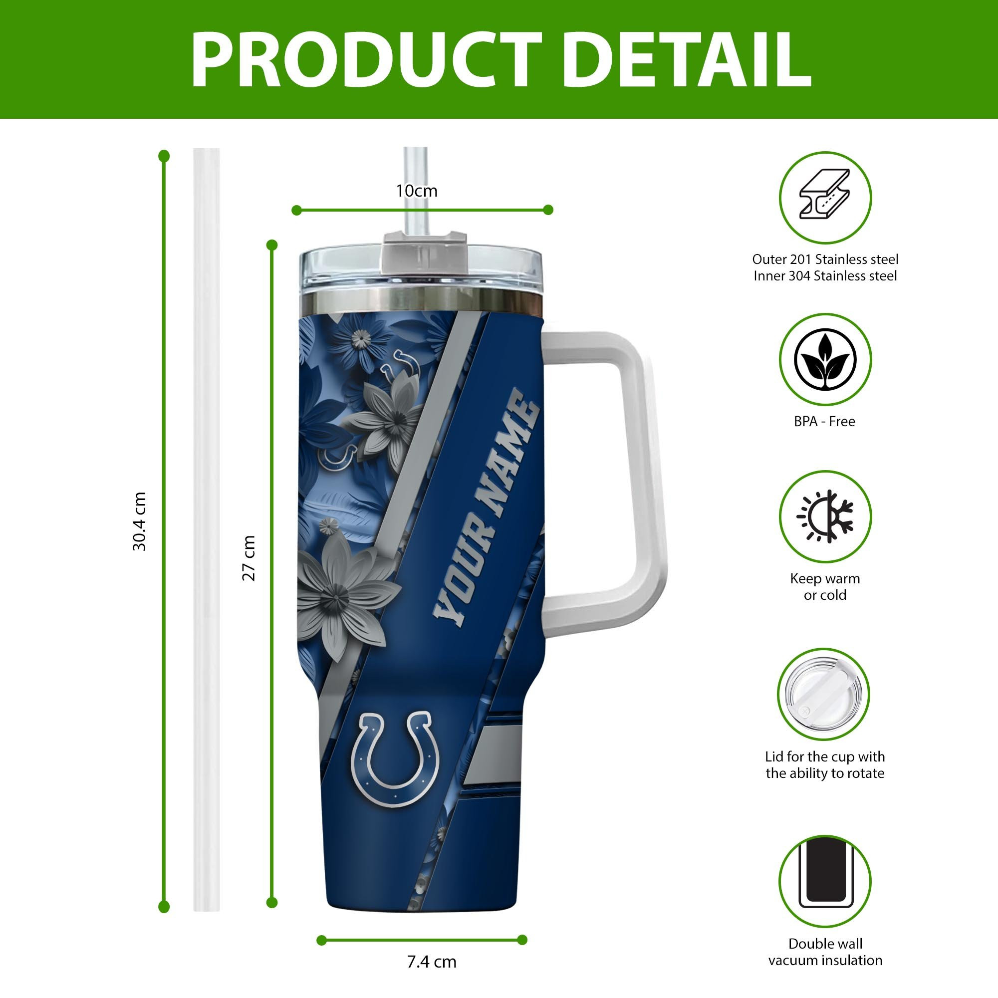 Indianapolis Colts NFL Custom Stanley Cup 40 oz 30 oz Tumbler With HandleTVC230106 - Image 2