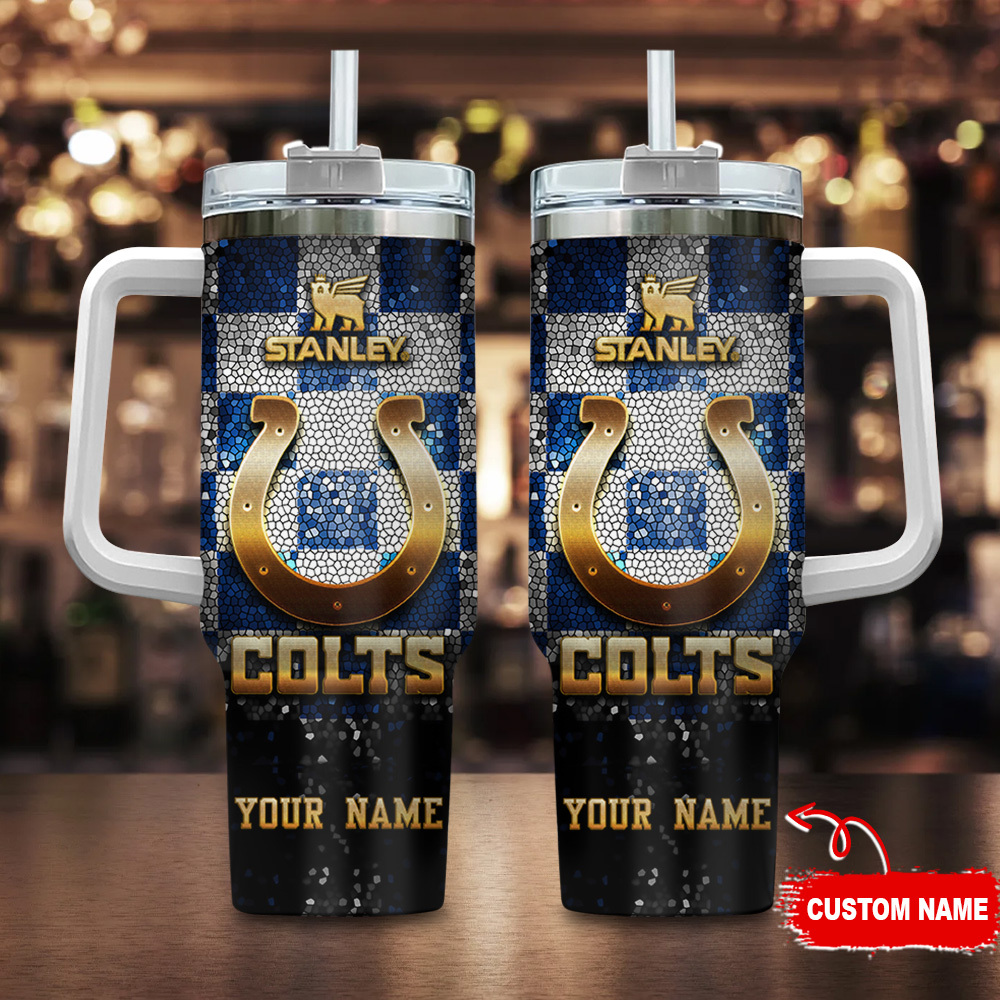 Indianapolis Colts NFL Glitter Golden Logo Custom Stanley Cup 40 oz 30 oz Tumbler With HandleTVC2301117
