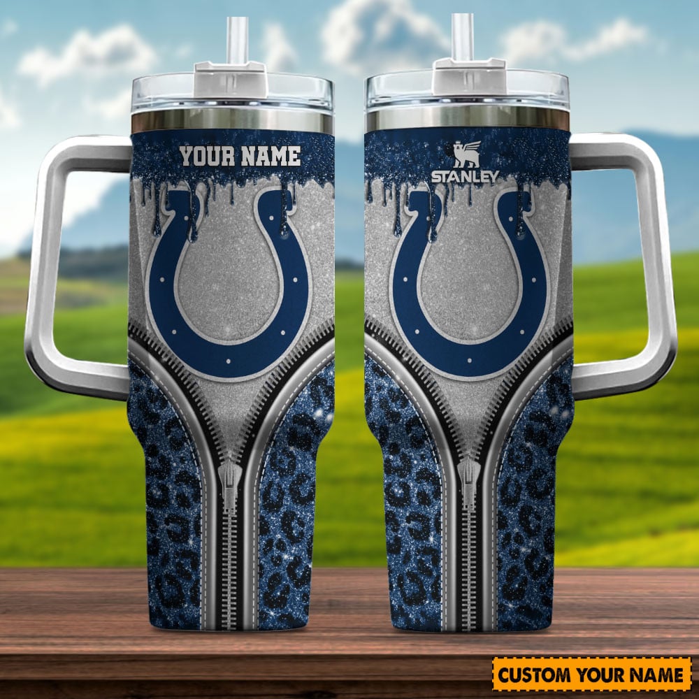 Indianapolis Colts NFL Glitter Leopard Print Custom Stanley Cup 40 oz 30 oz Tumbler With HandleTVC230144