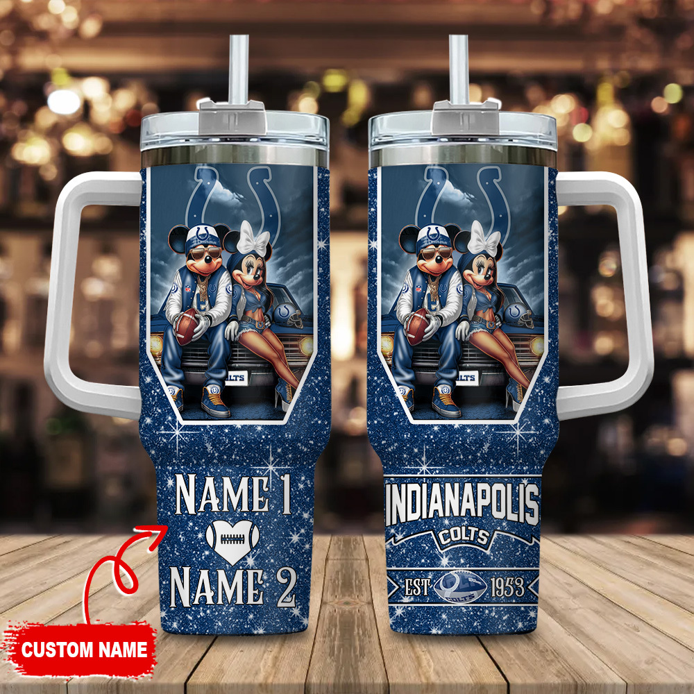 Indianapolis Colts NFL Mickey And Minnie Couple Custom Stanley Cup 40 oz 30 oz Tumbler With HandleTVC230188