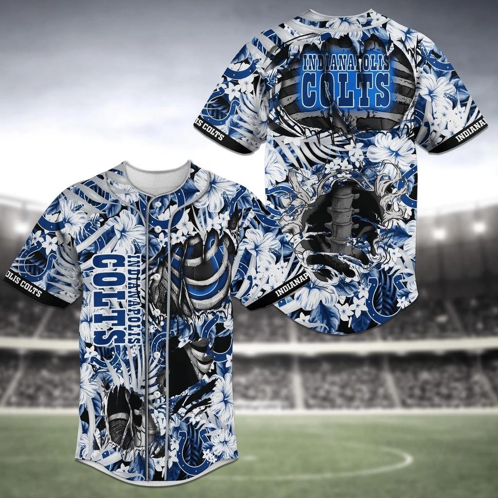 Indianapolis Colts NLF Baseball Jersey Shirt Flower Skeleton Design