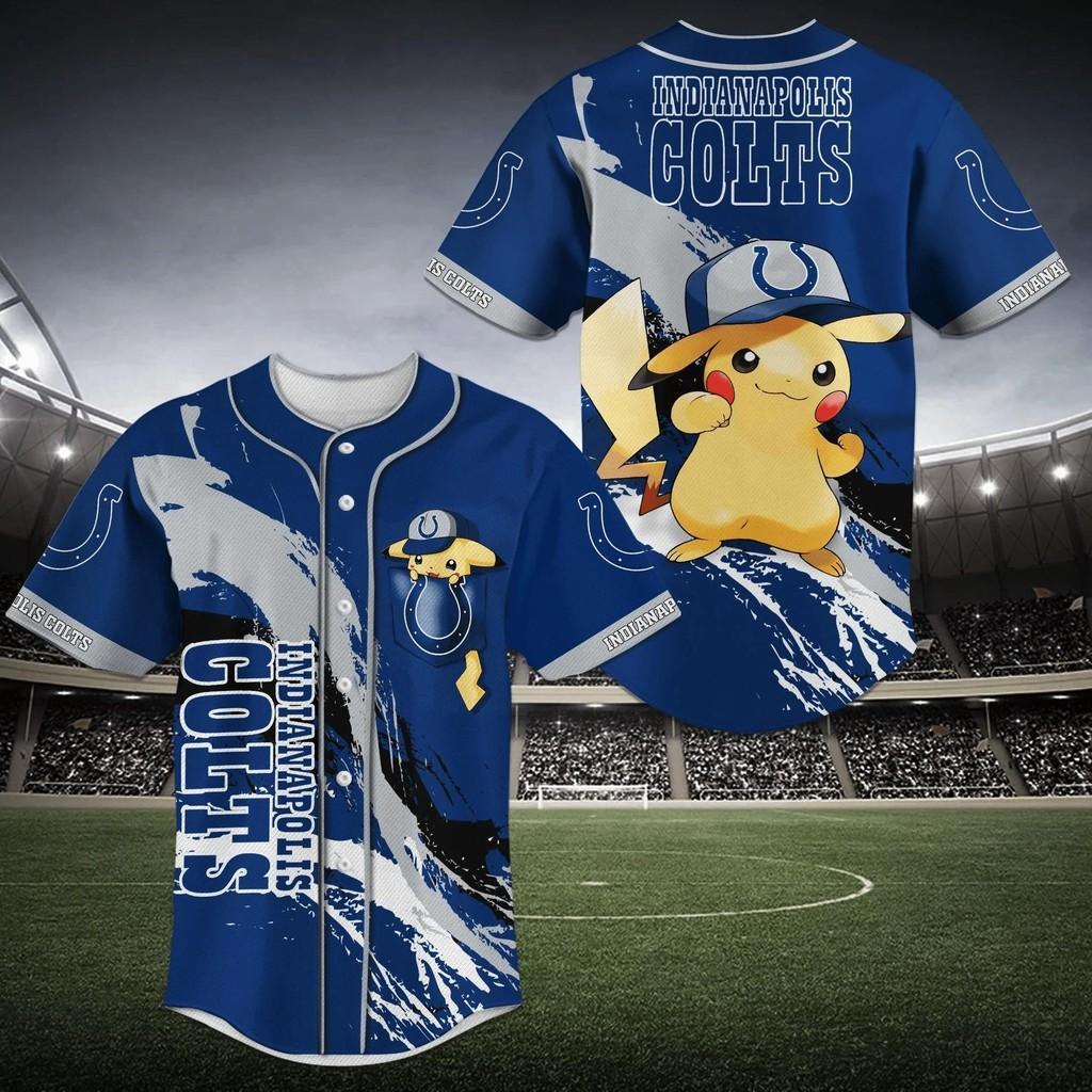 Indianapolis Colts NLF Baseball Jersey Shirt Pikachu