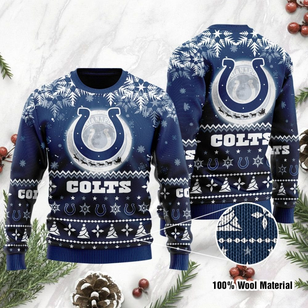 Indianapolis Colts Santa Claus In The Moon Ugly Christmas Sweater Adult 3D Funny Matching for family