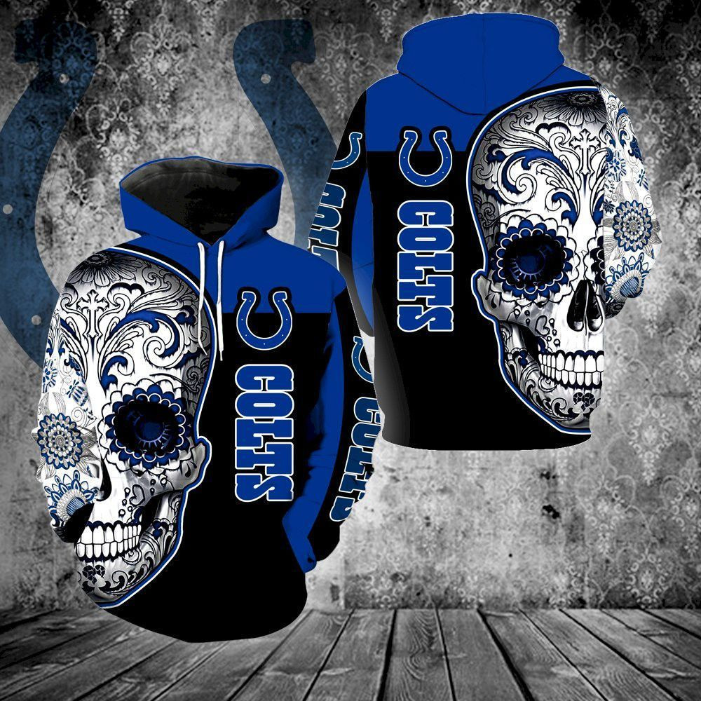 Indianapolis Colts Skull 3D All Over Print Hoodie, Zip Hoodie