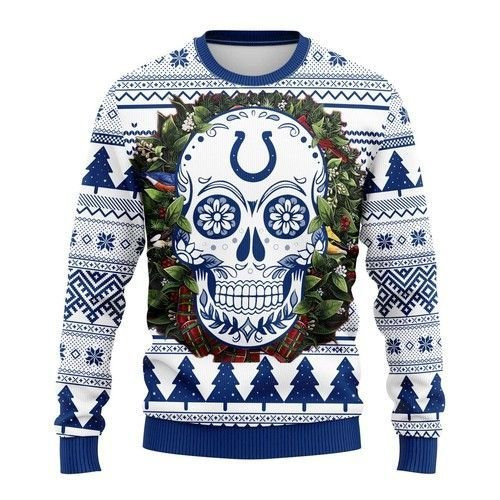 Indianapolis Colts Skull Flower Ugly Christmas Sweater Adult 3D Funny Matching for family