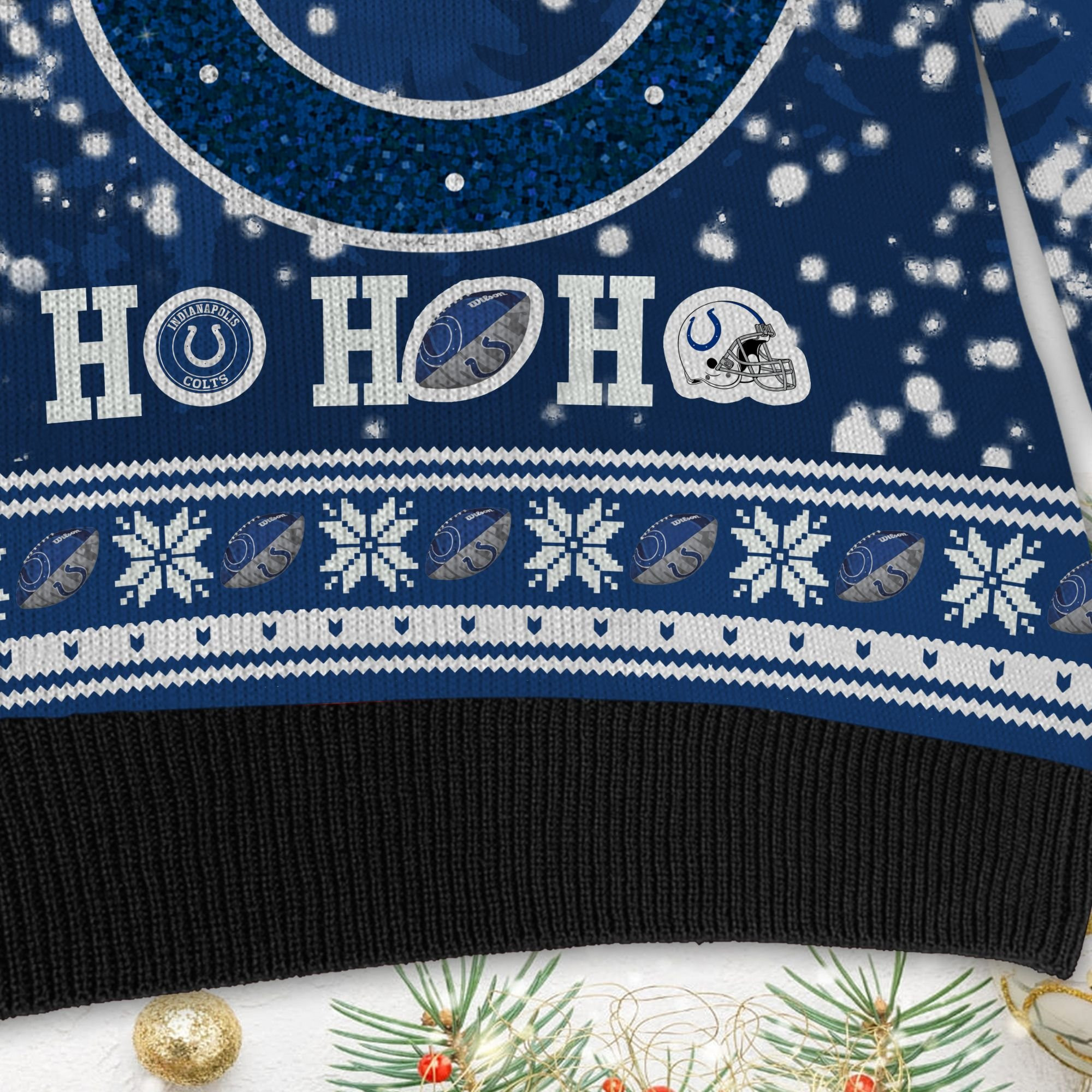Indianapolis Colts Symbol Wearing Santa Claus Hat Ho Ho Ho Personalized Ugly Christmas Sweater Adult 3D Funny Matching for family - Image 5