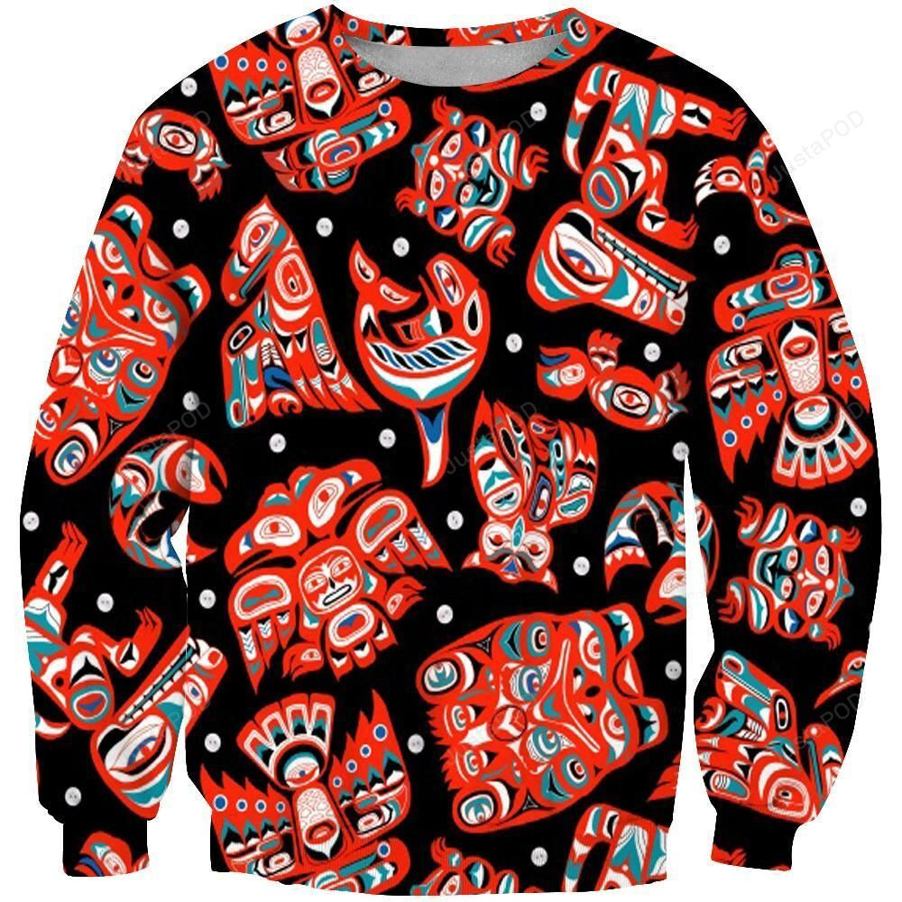 Indigenous Culture Totems Ugly Christmas Sweater Adult 3D Funny Matching for family