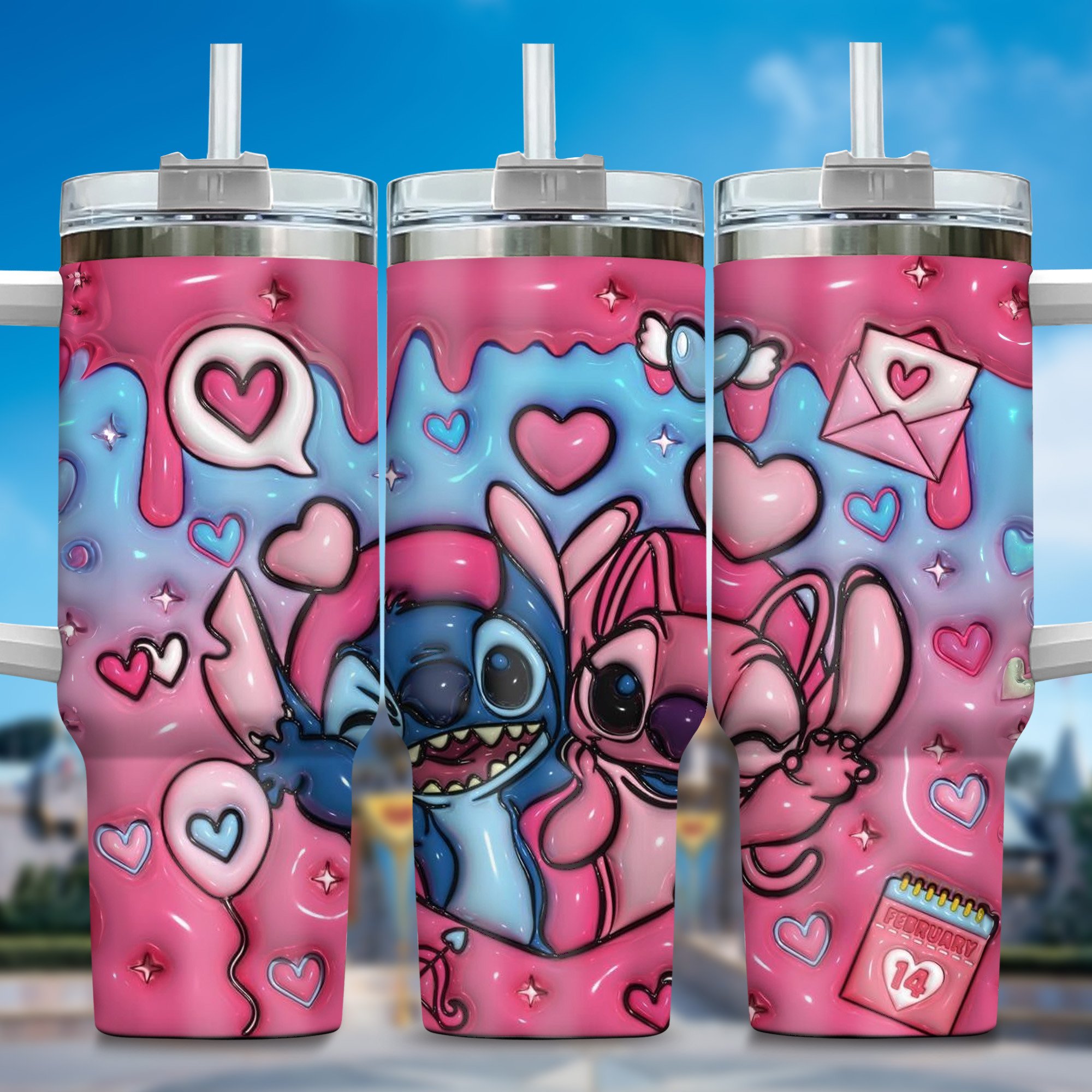 Inflated 3D Stitch Cartoon Custom Stanley Cup 40 oz 30 oz Tumbler With HandleTVC2301357