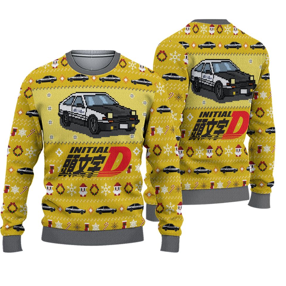 Initial D Classic Car Ugly Knitted Christmas 3D Sweater