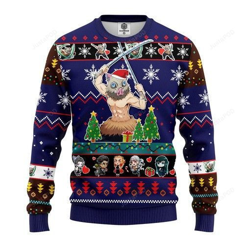 Inosuke Hashibira Demon Slayer For Anime Lovers Ugly Christmas Sweater Adult 3D Funny Matching for family