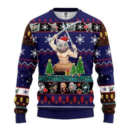 Inosuke Hashibira Demon Slayer Ugly Christmas Sweater Adult 3D Funny Matching for family