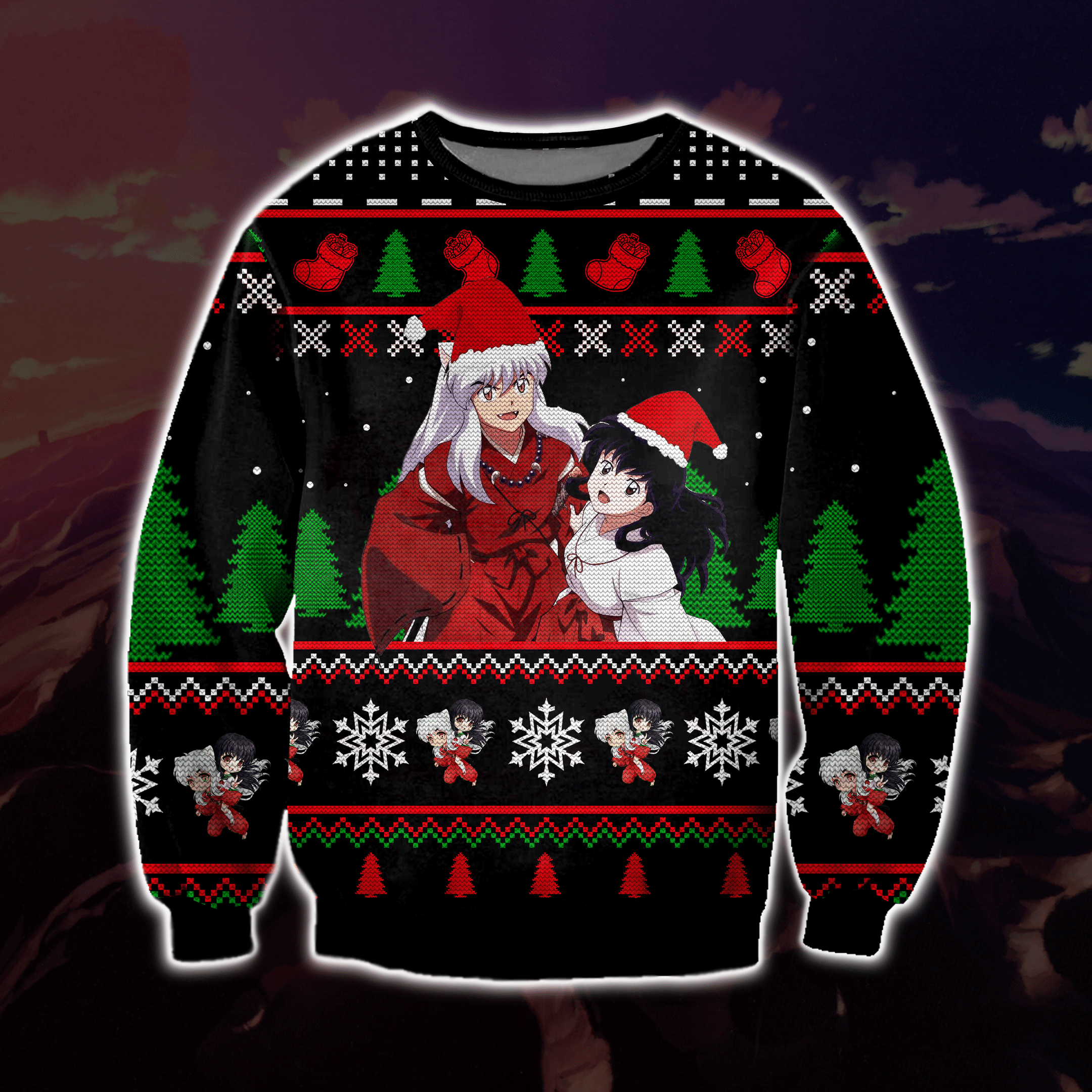Inuyasha Manga 3D Knitting Pattern Print Ugly Christmas Sweater Adult 3D Funny Matching for family
