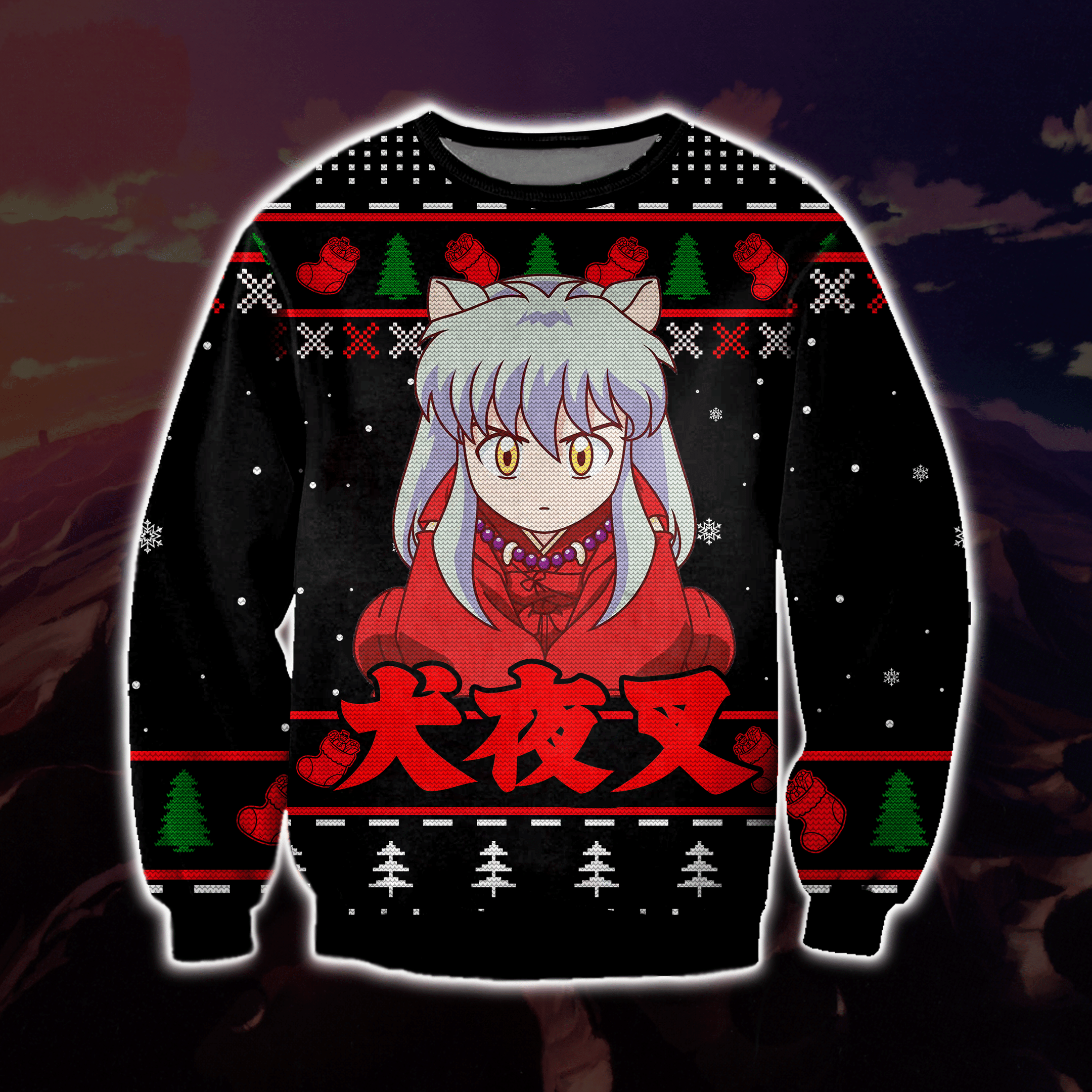 Inuyasha Manga 3D Knitting Pattern Print Ugly Christmas Sweater Adult 3D Funny Matching for family
