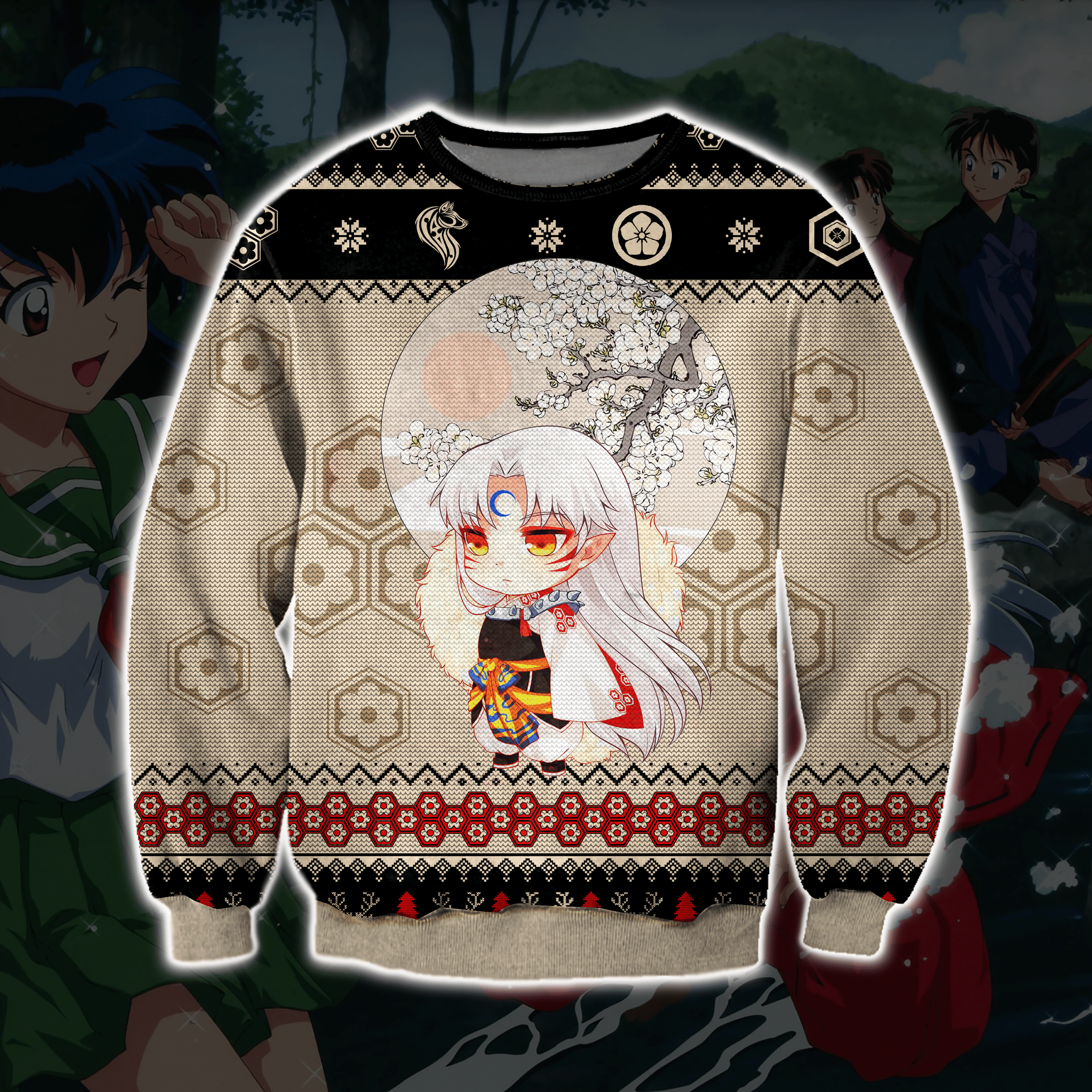 Inuyasha Manga 3D Knitting Pattern Print Ugly Christmas Sweater Adult 3D Funny Matching for family