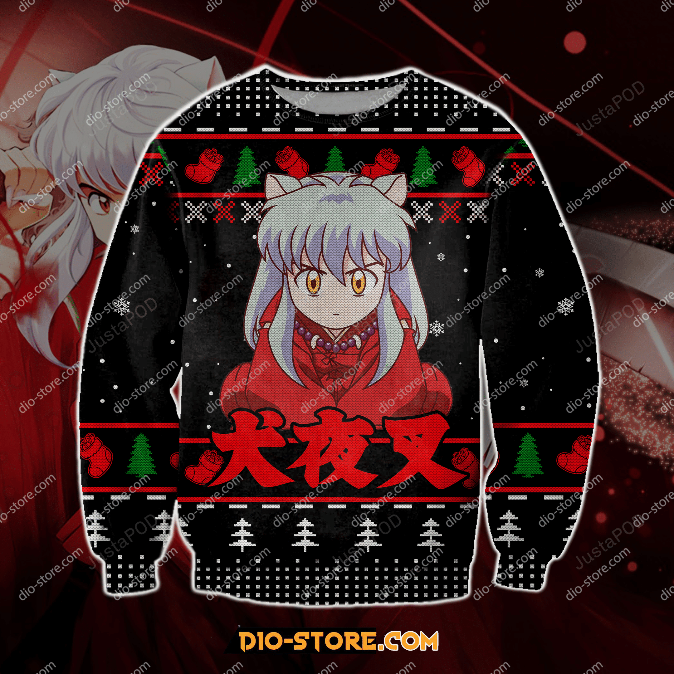 Inuyasha Manga Knitting Pattern Ugly Christmas Sweater Adult 3D Funny Matching for family