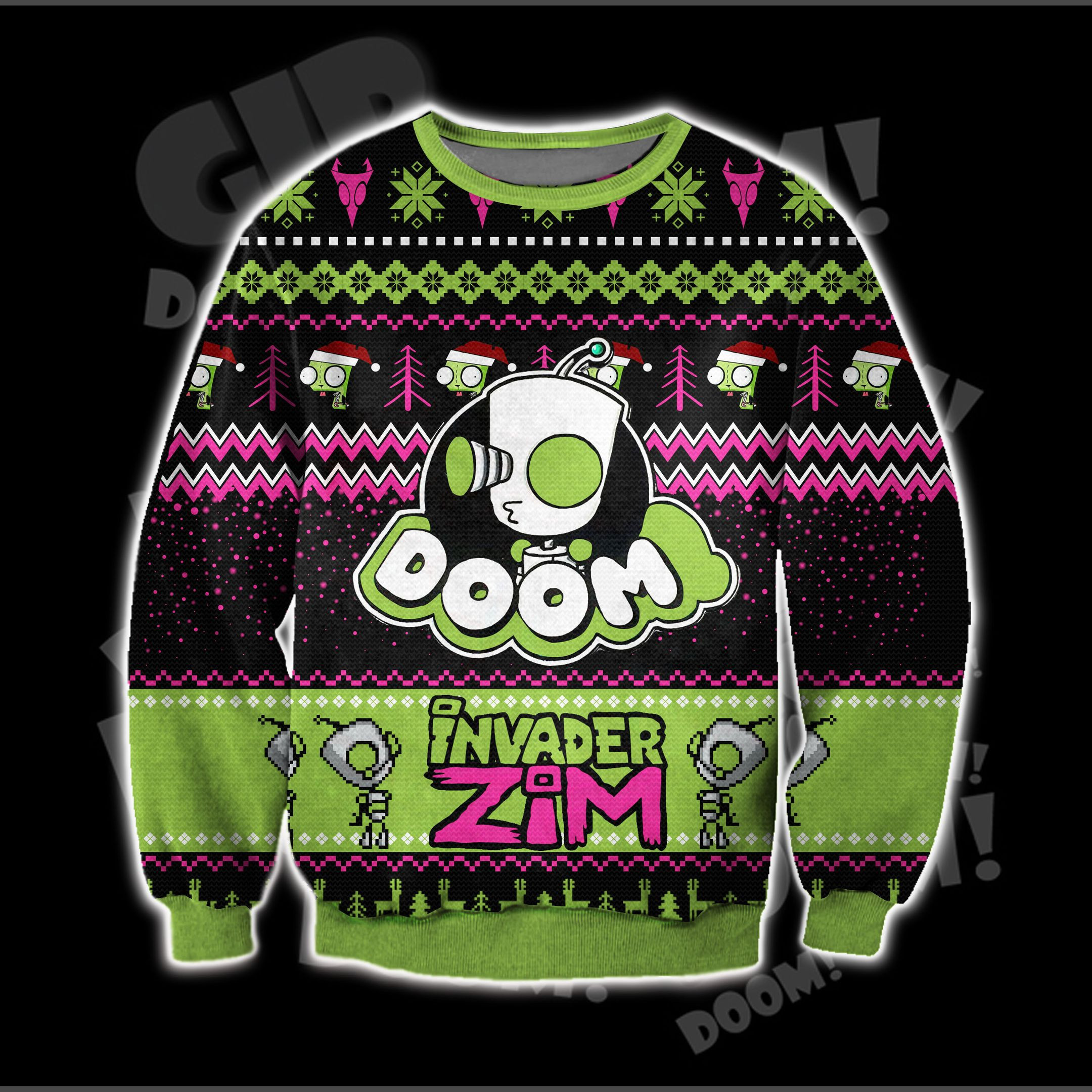 Invader Zim 3D Print Ugly Christmas Sweater Adult 3D Funny Matching for family