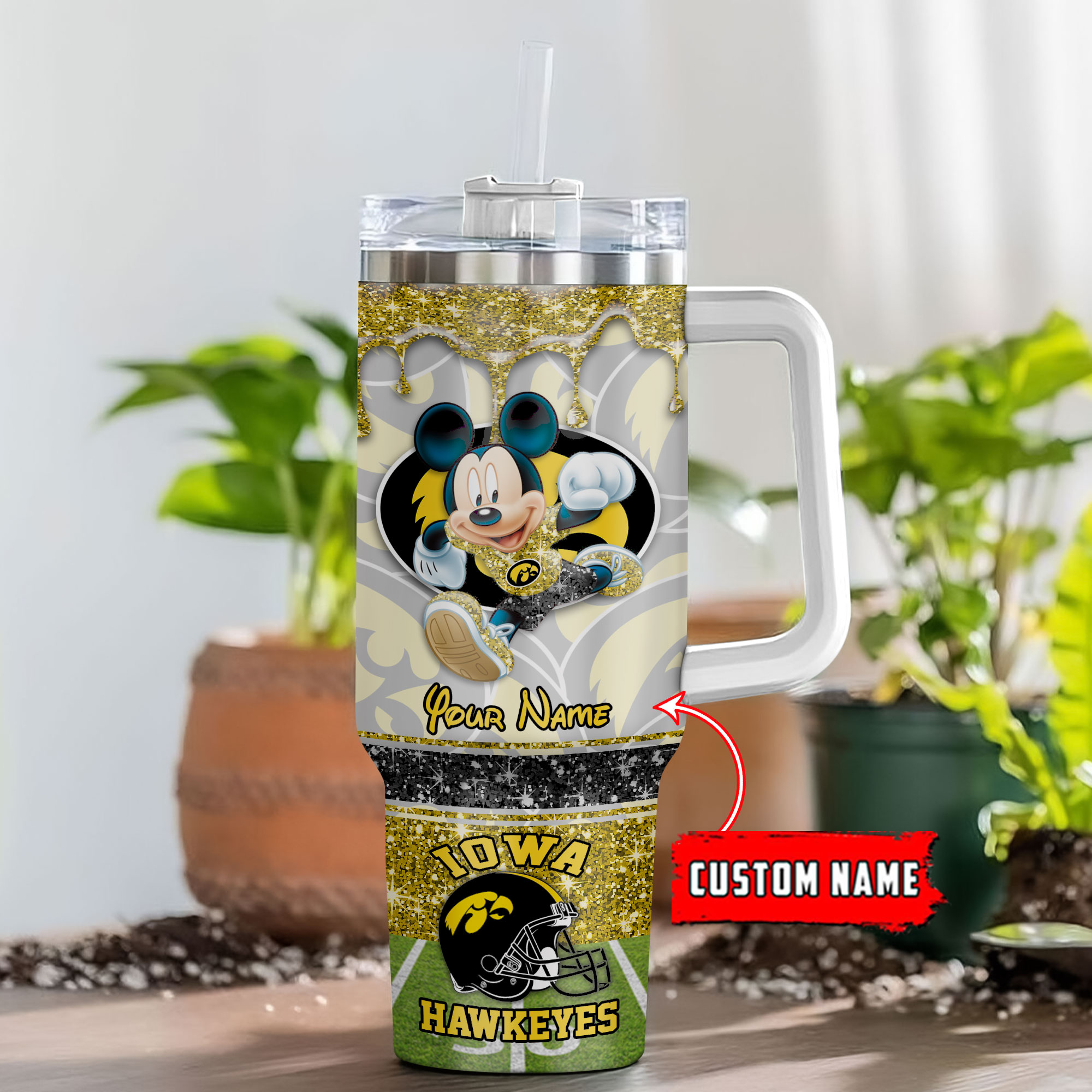 Iowa Hawkeyes NCAA Mickey Mouse Glitter Custom Stanley Cup 40 oz 30 oz Tumbler With HandleTVC230124