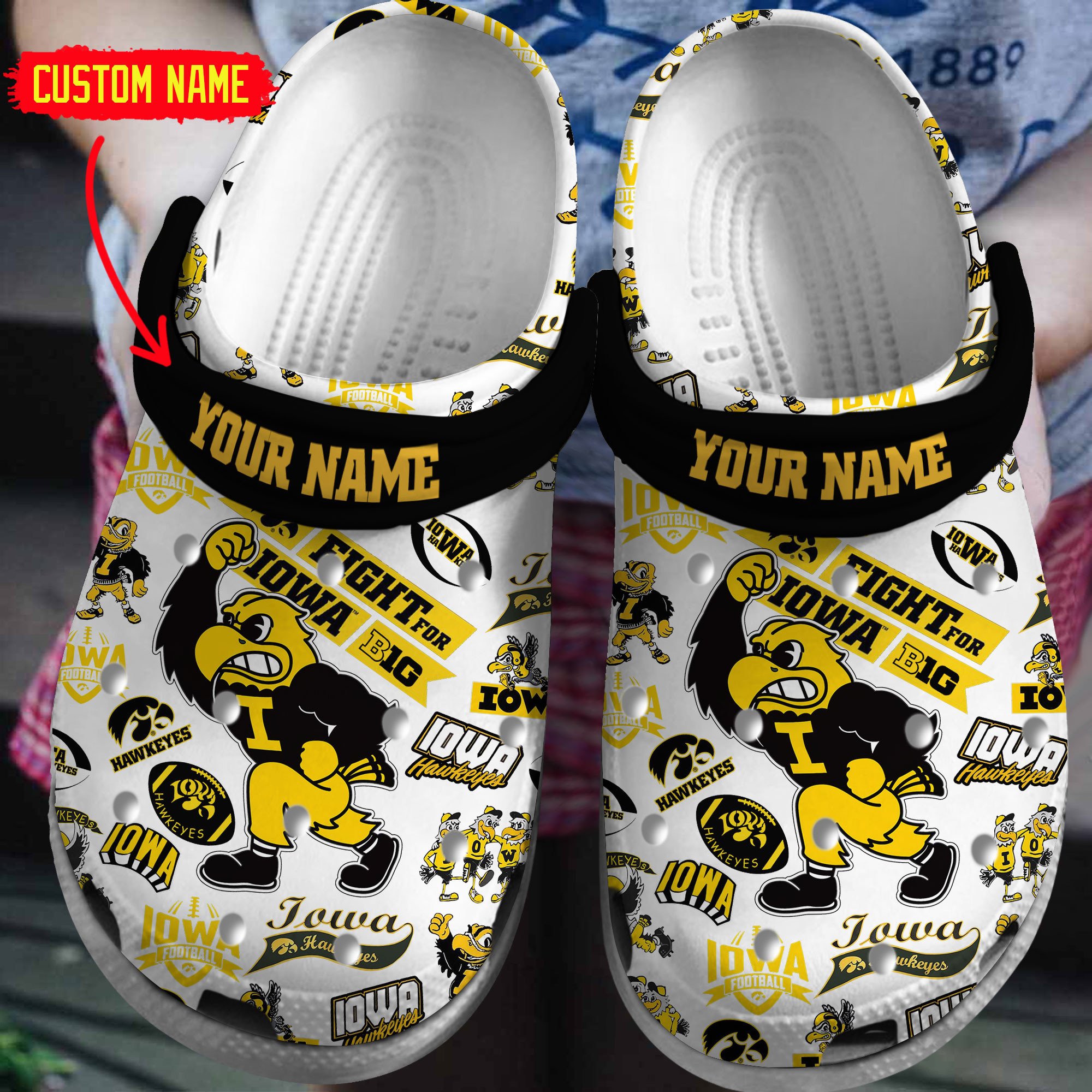 Iowa Hawkeyes NCAA Sport Crocs Crocband Clogs Shoes Comfortable For Men Women and Kids