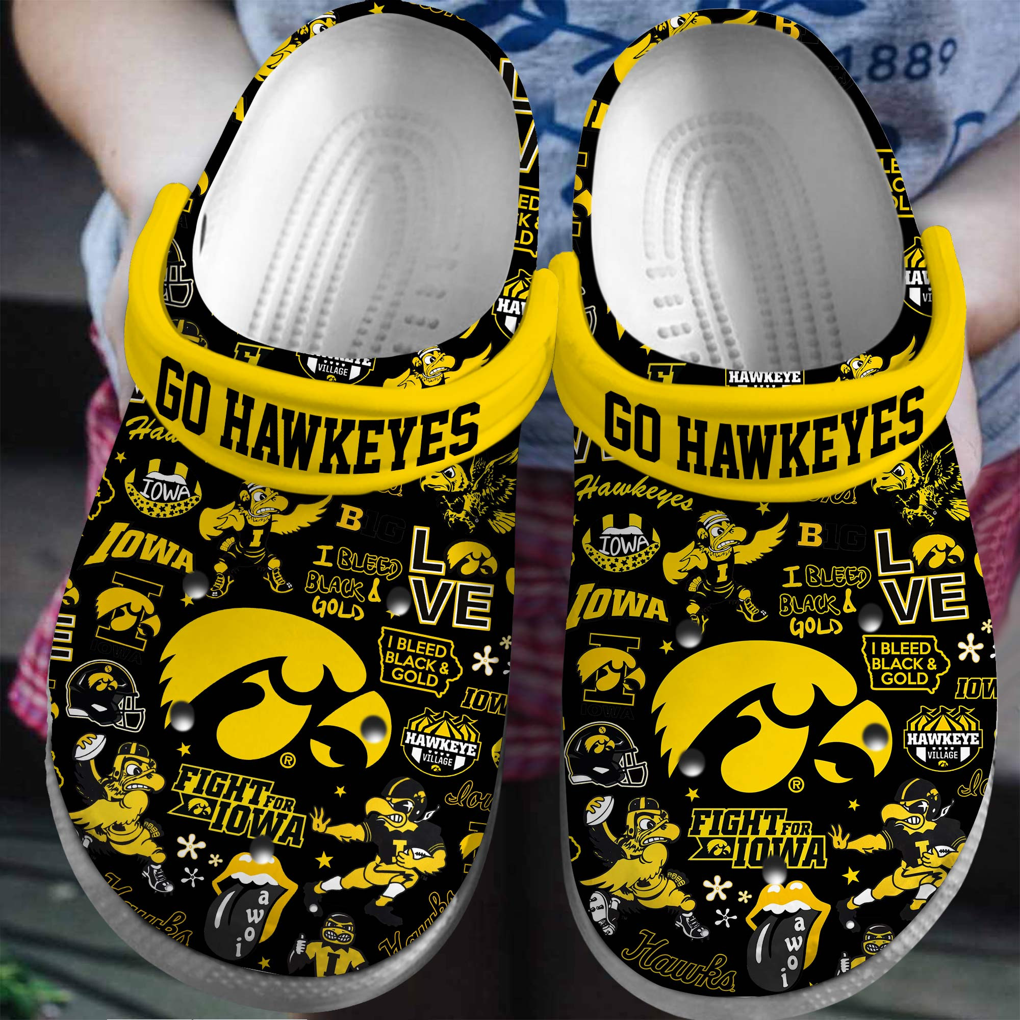Iowa Hawkeyes NCAA Sport Crocs Crocband Clogs Shoes Comfortable For Men Women and Kids
