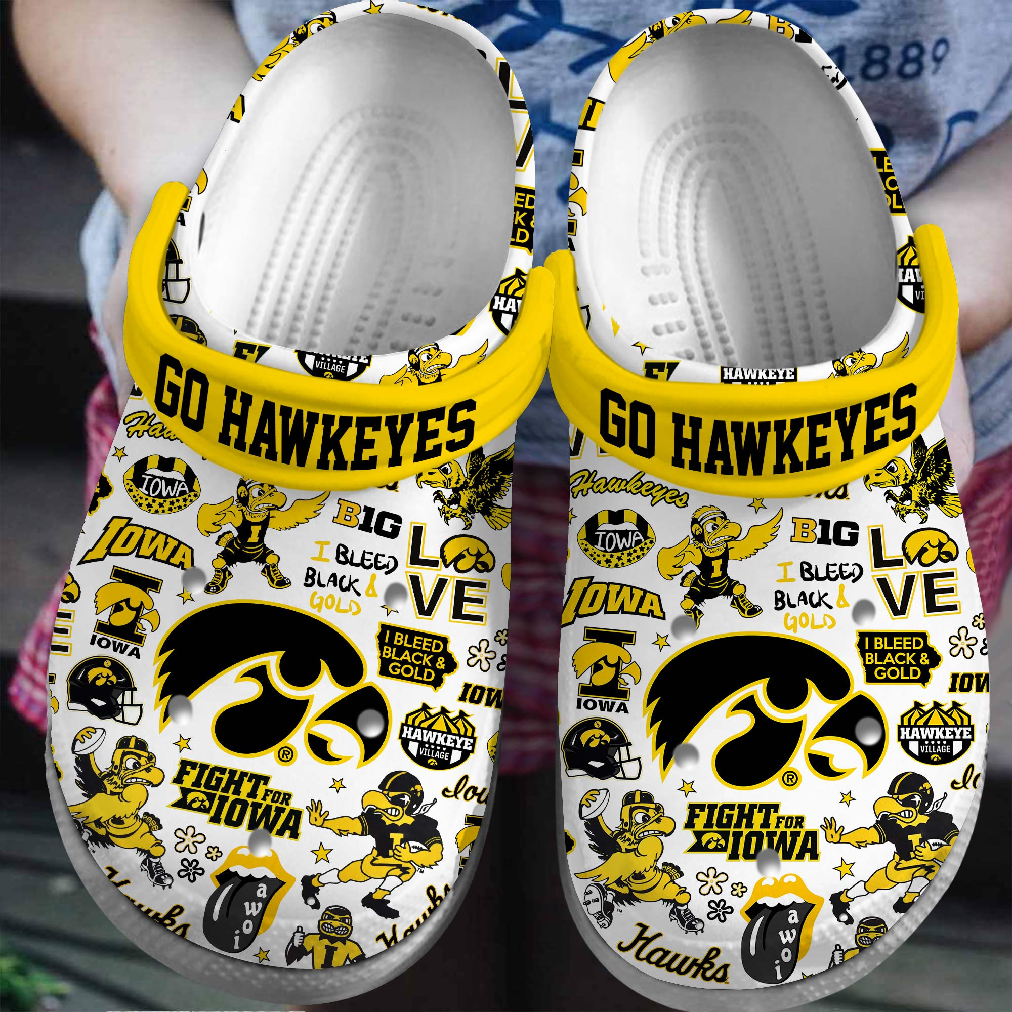 Iowa Hawkeyes NCAA Sport Crocs Crocband Clogs Shoes Comfortable For Men Women and Kids