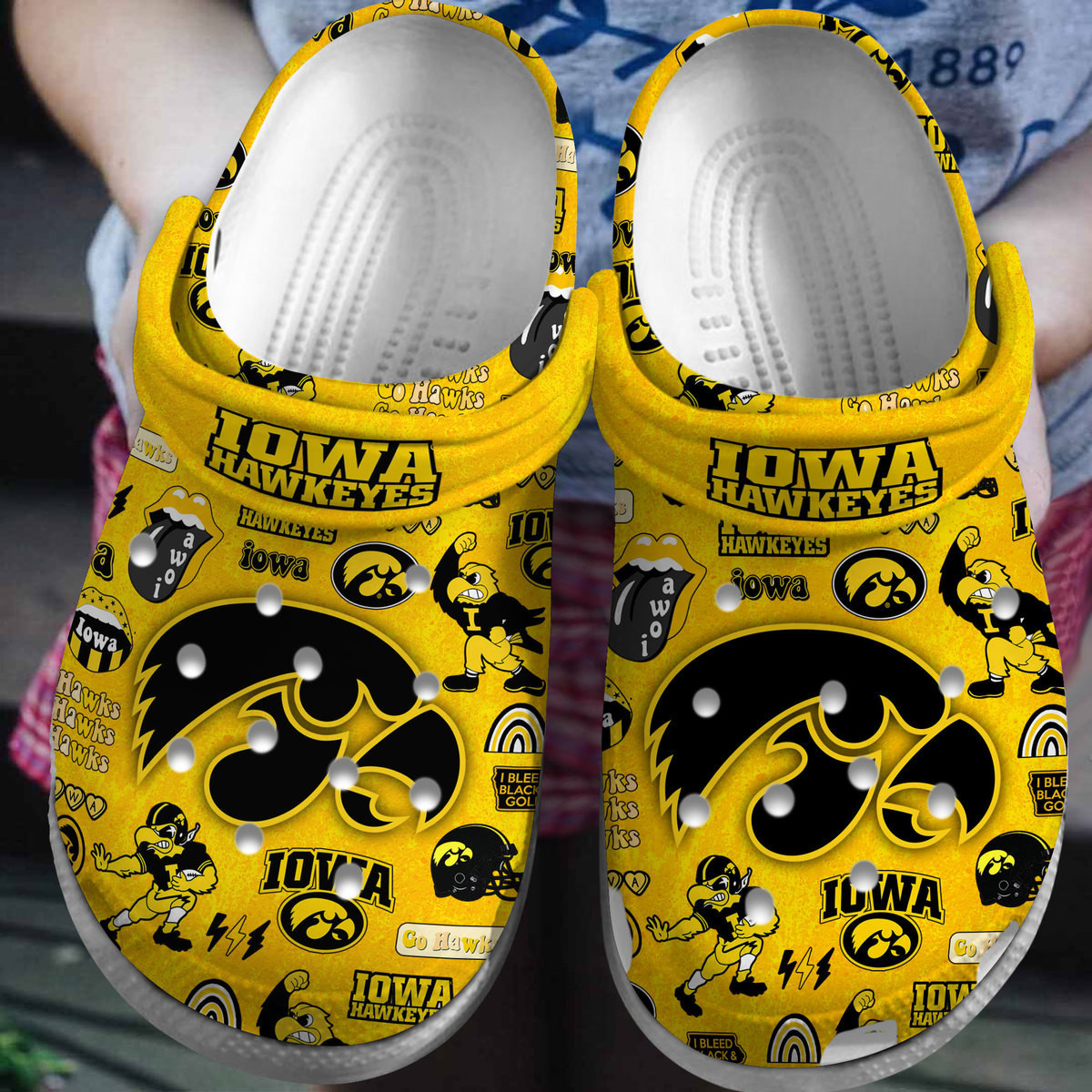 Iowa Hawkeyes NCAA Sport Crocs Crocband Clogs Shoes Comfortable For Men Women and Kids