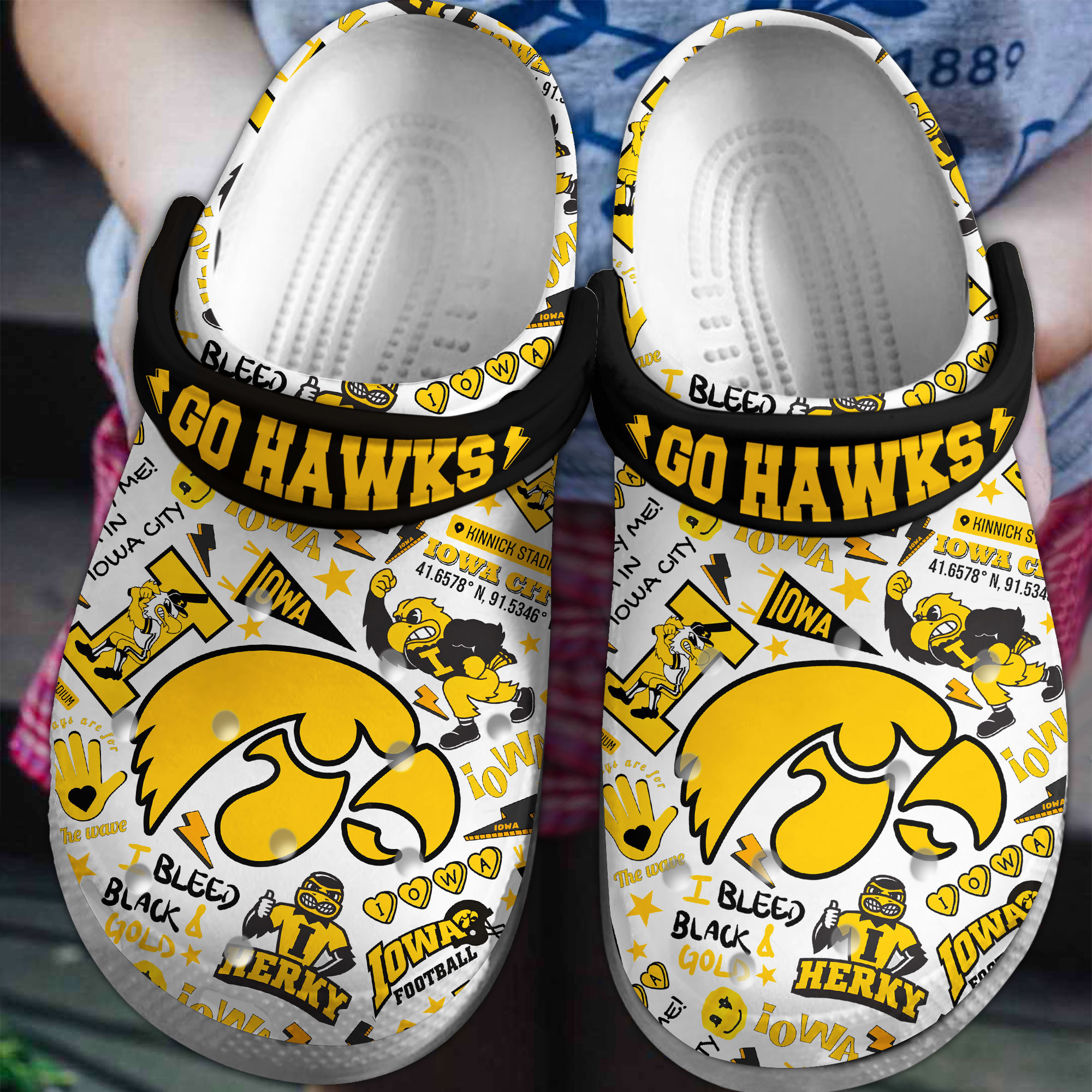 Iowa Hawkeyes NCAA Sport Crocs Crocband Clogs Shoes Comfortable For Men Women and Kids