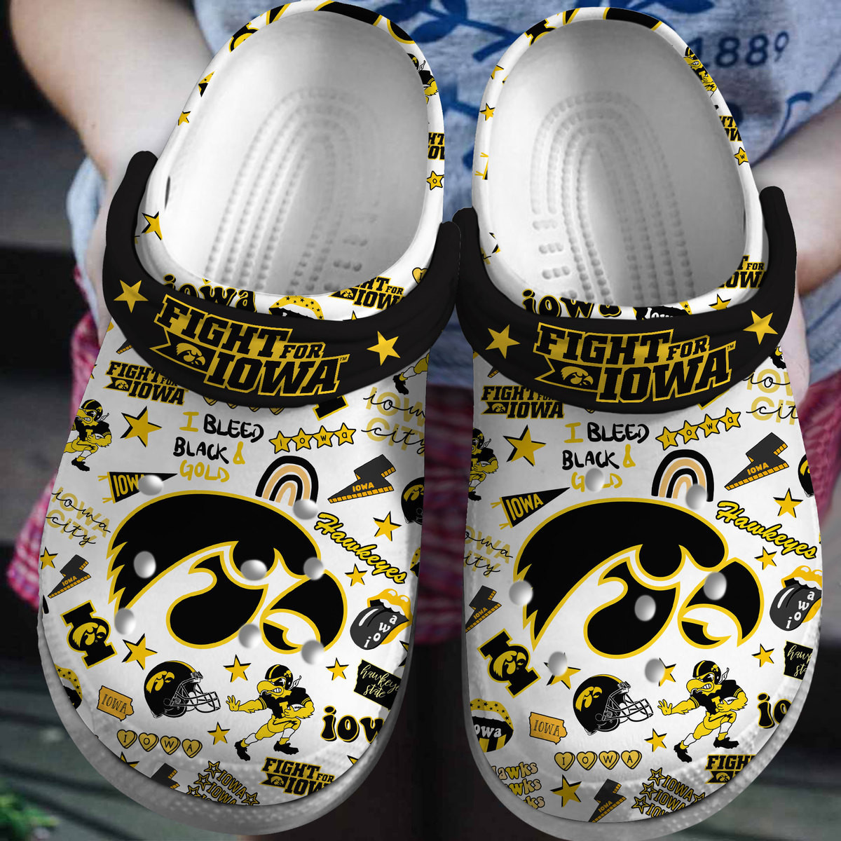 Iowa Hawkeyes NCAA Sport Crocs Crocband Clogs Shoes Comfortable For Men Women and Kids