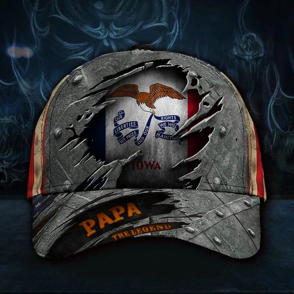 Iowa Papa The Legend 3D Hat Vintage USA Flag Cap Unique Simple Best Fathers Day Gifts 2021 Trucker Hats Custom Hats Gifts For Men & Women