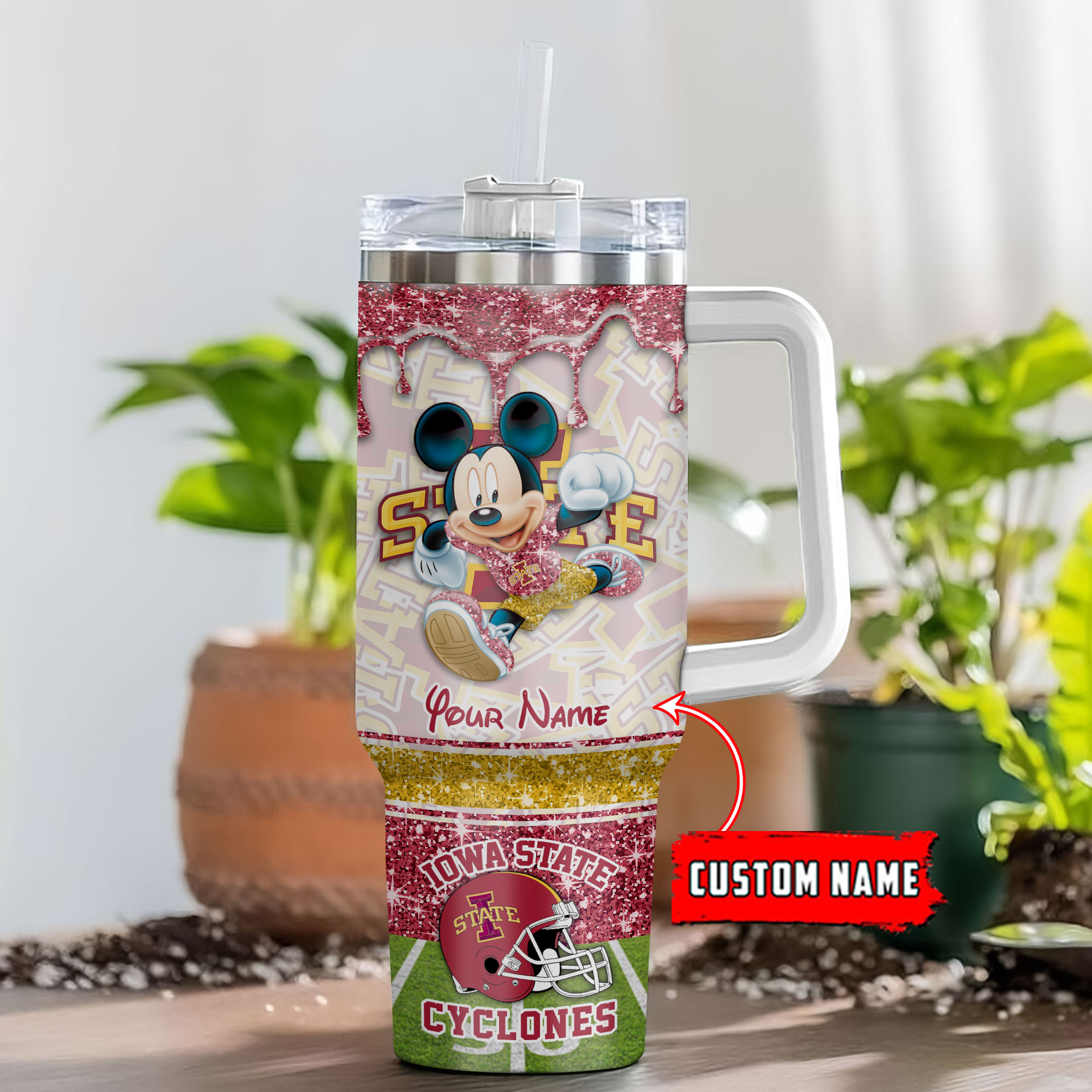Iowa State Cyclones NCAA Mickey Mouse Glitter Custom Stanley Cup 40 oz 30 oz Tumbler With HandleTVC230124