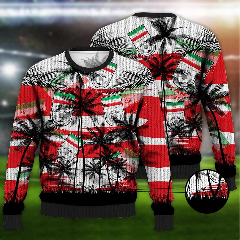 Iran Coconut Pattern Hawaiian Soccer Team, Iran World Cup 2022 3D Sweater