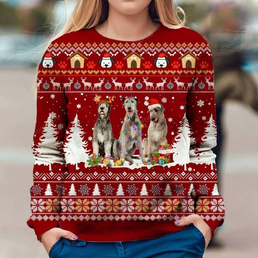 Irish Wolfhound Ugly Christmas Sweater Adult 3D Funny Matching for family