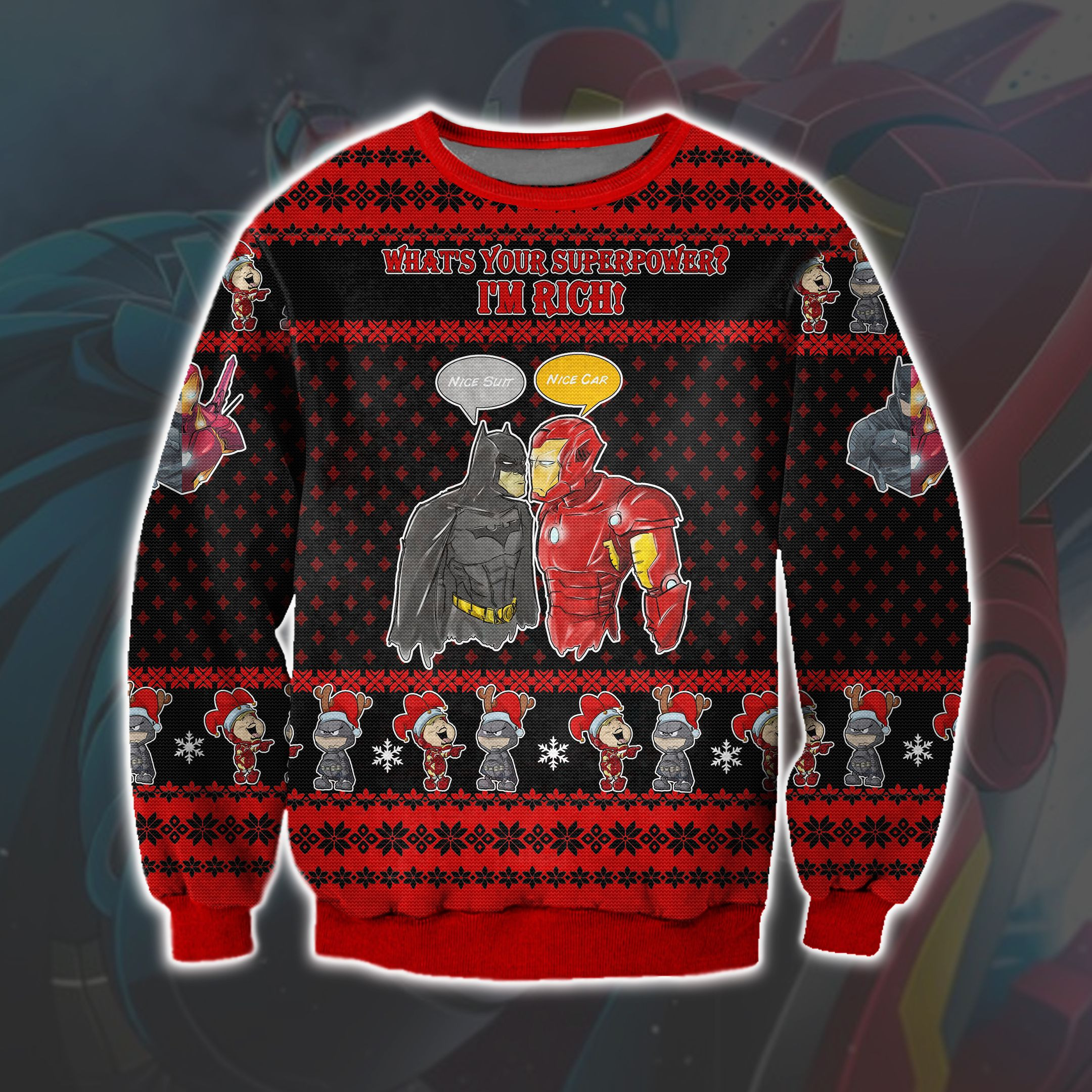 Iron Man And Batman Ugly Christmas Sweater Adult 3D Funny Matching for family