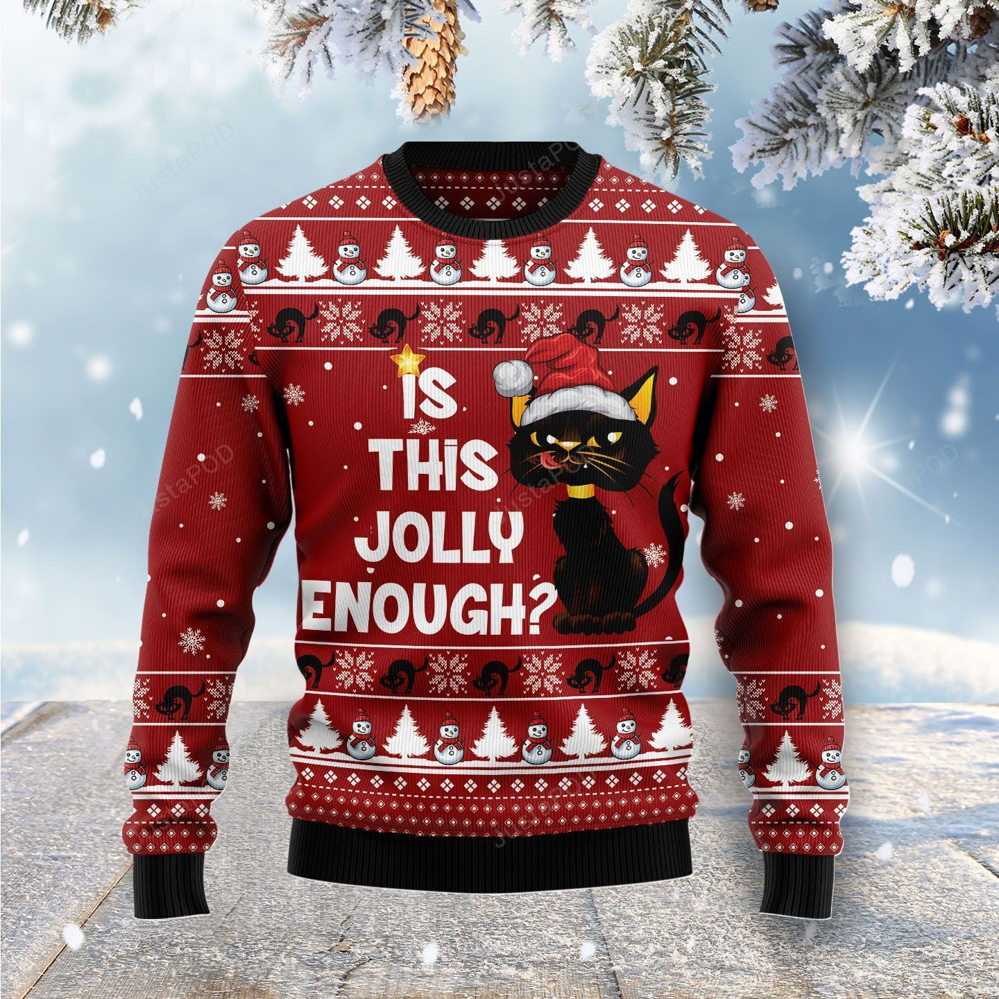 Is This Jolly Enough Black Cat Christmas Ugly Christmas Sweater Adult 3D Funny Matching for family