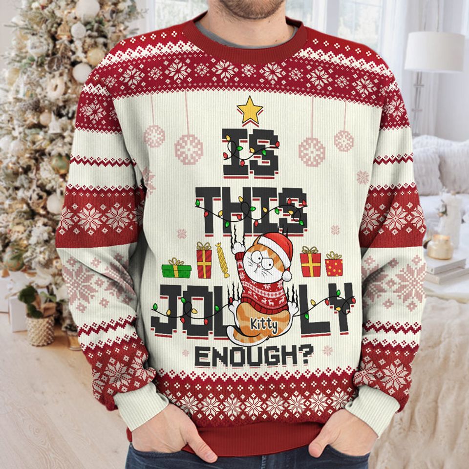 Is This Jolly Enough - Cat Personalized Ugly Sweatshirt - Christmas Gift For Pet Owners, Pet Lovers - Image 2