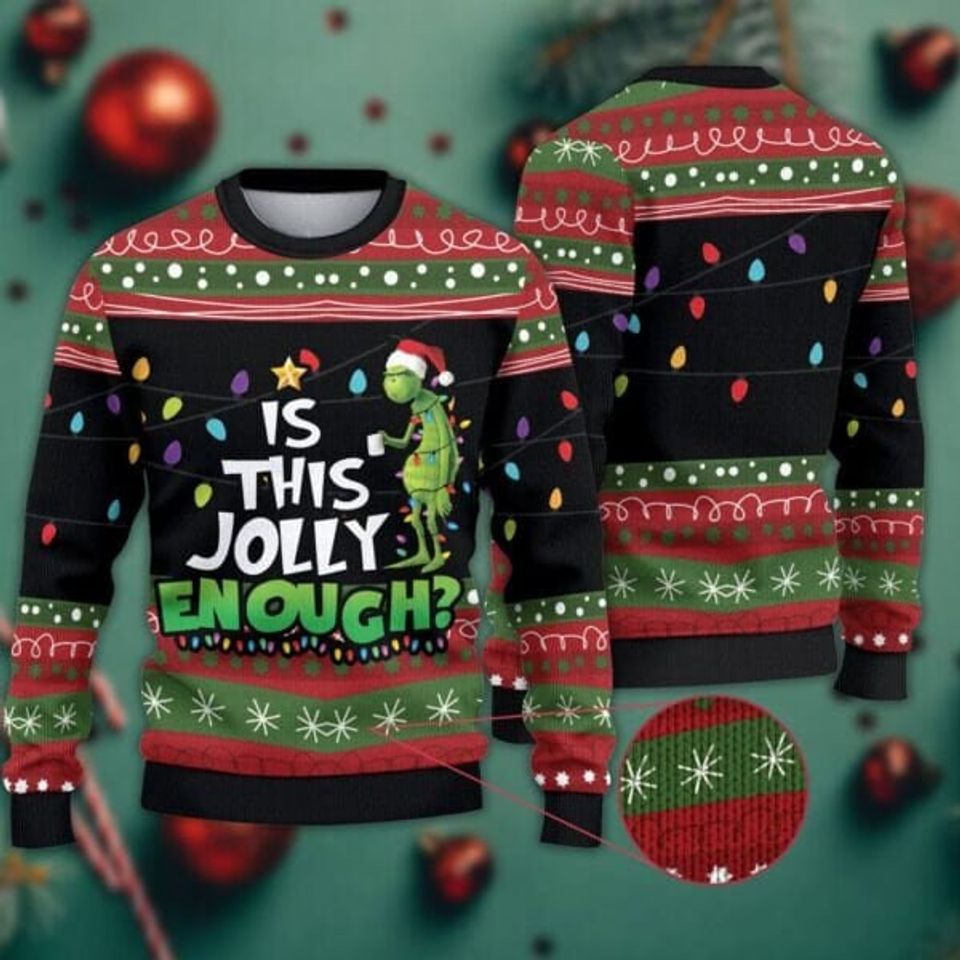 Is This Jolly Enough funny character Christmas Ugly Sweater
