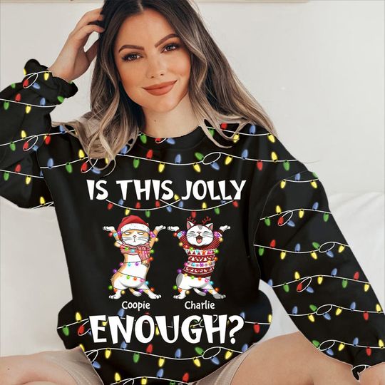 Is This Jolly Enough Hanging Cat Personalized 3D Sweater - Image 5