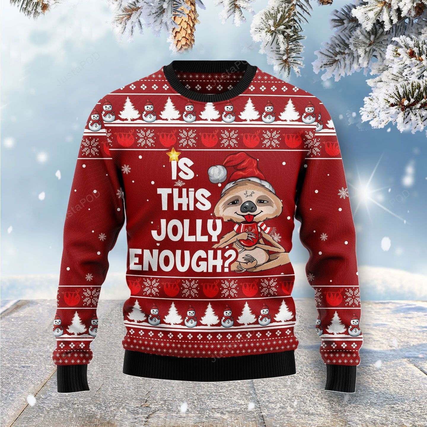 Is This Jolly Enough Sloth Christmas Ugly Christmas Sweater Adult 3D Funny Matching for family