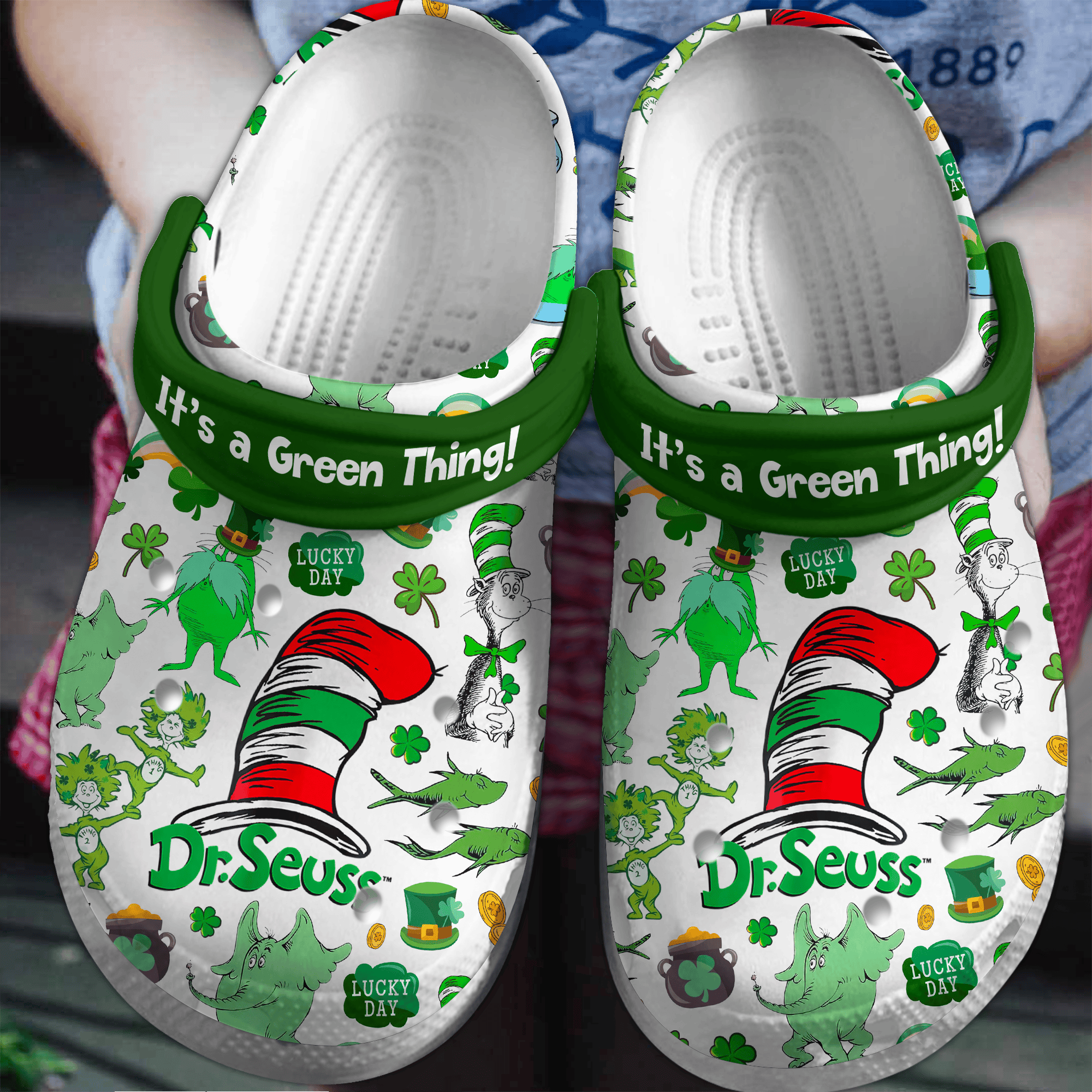 ItÃ¢â‚¬â„¢s A Green Thing Dr.Seuss Lucky Day Crocs Crocband Clogs Shoes Comfortable For Men Women and Kids