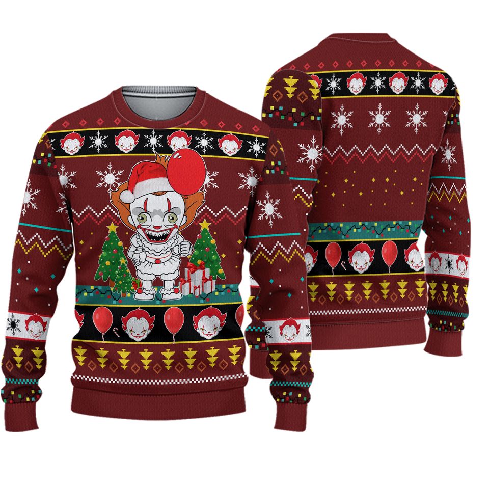 IT Derry Christmas Ugly Christmas Sweater, Horror Movie Characters Ugly Sweater Knitted