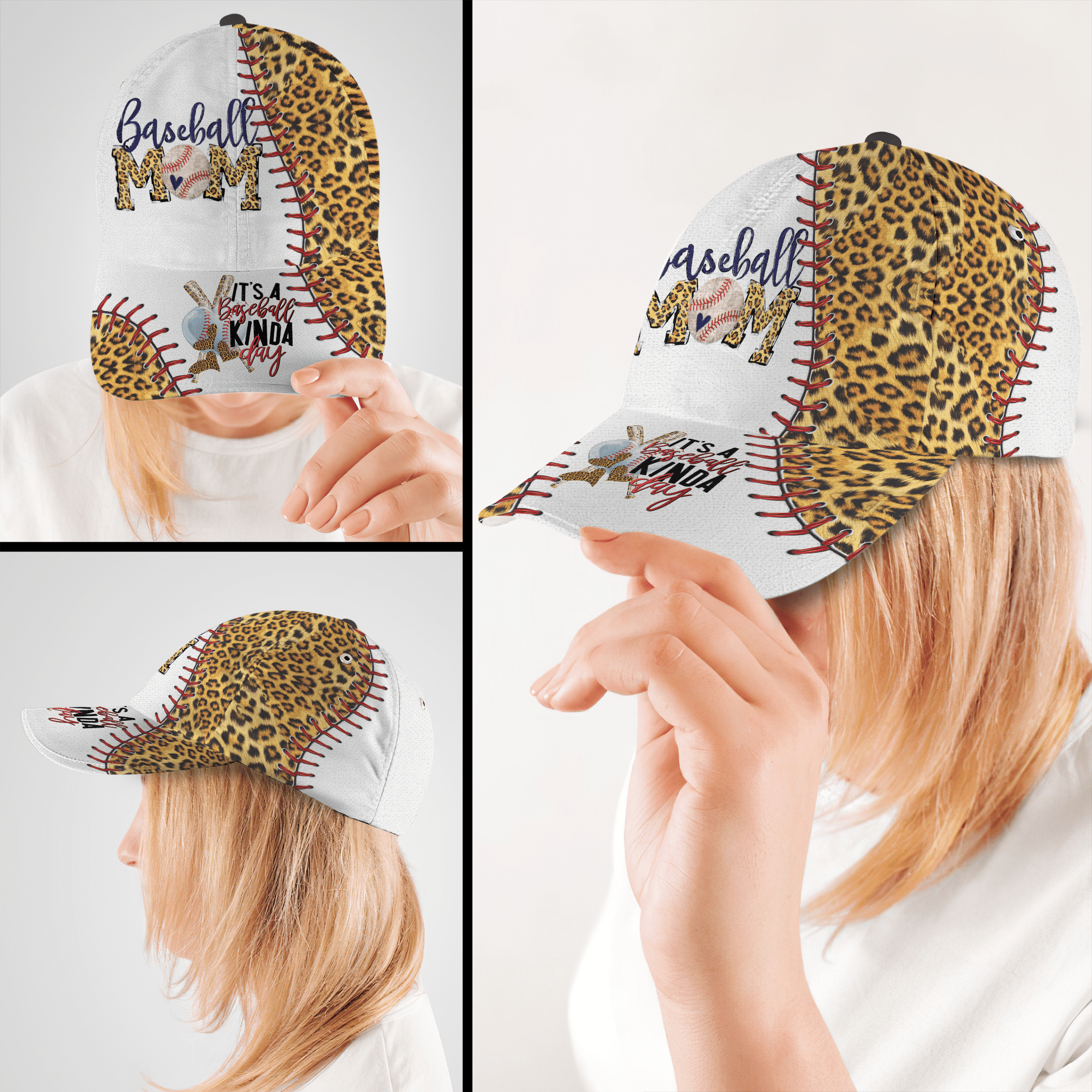 It's A Baseball Kinda Day Baseball Mom Leopard Hat Classic Cap Trucker Hats Custom Hats Gifts For Men & Women
