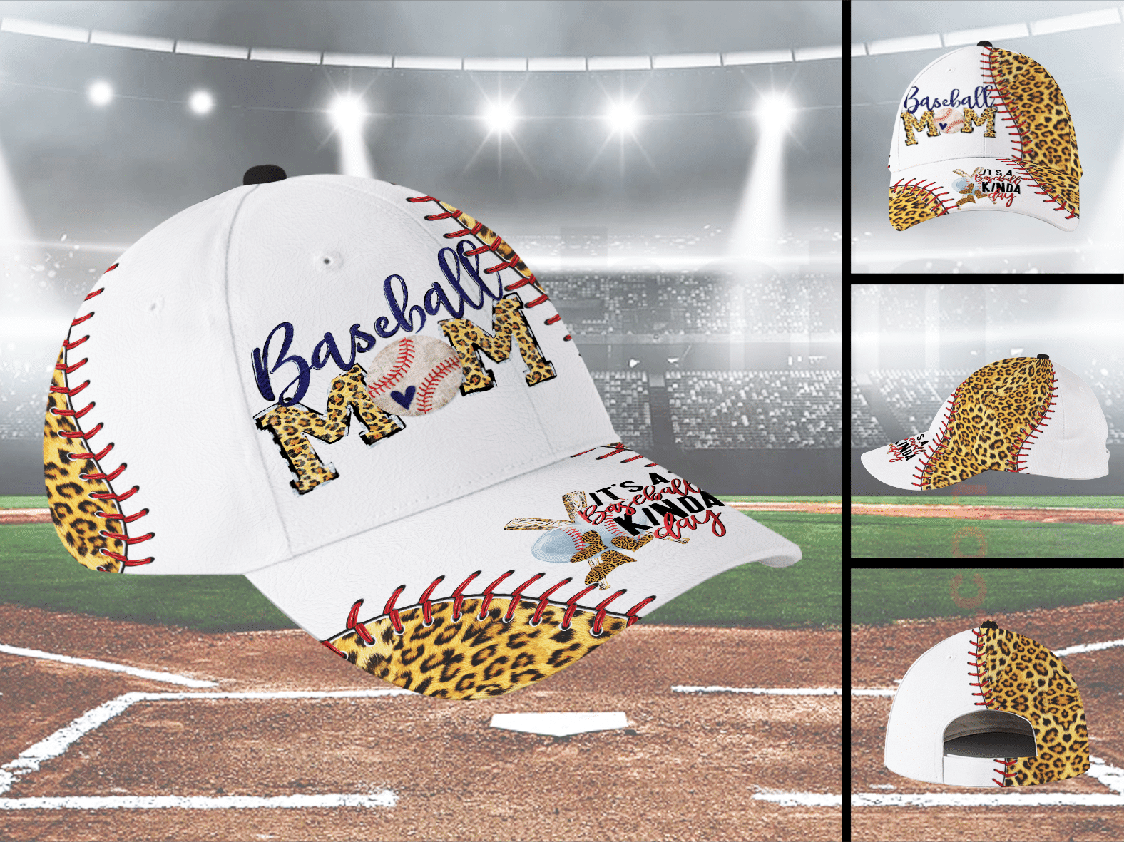 It's A Baseball Kinda Day Baseball Mom Leopard Hat Classic Cap Trucker Hats Custom Hats Gifts For Men & Women