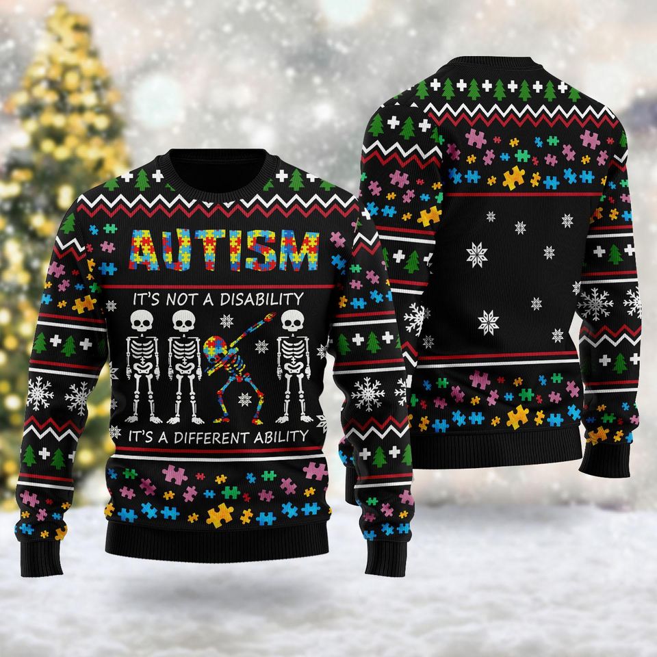 Its A Different Ability Quotes 3D T-shirt, Autism Awareness Ugly Christmas Sweater