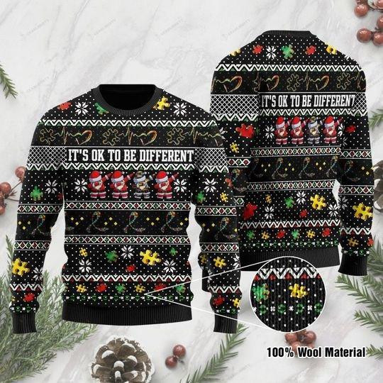 Its Ok To Be Different Autism Ugly Christmas Sweater Adult 3D Funny Matching for family