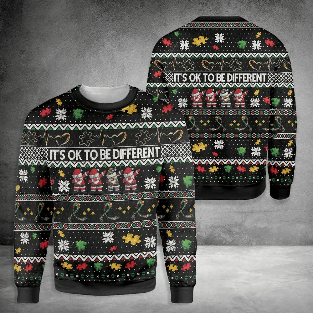 Its Ok To Be Different Autism Ugly Christmas Sweater Adult 3D Funny Matching for family
