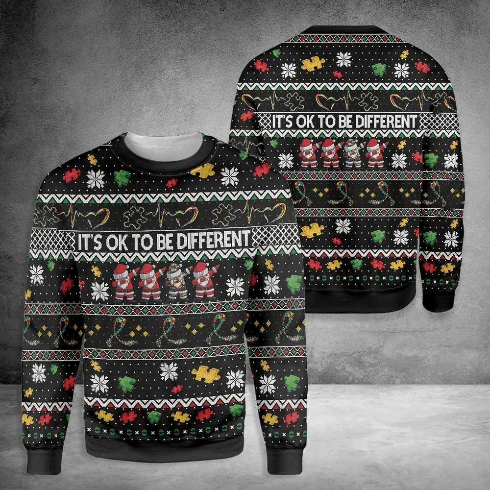 Its Ok To Be Different Autism Ugly Christmas Sweater Adult 3D Funny Matching for family