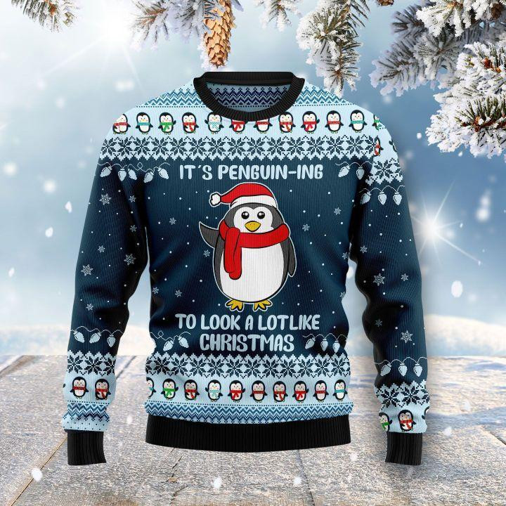 Its Penguin-ing Ugly Christmas Sweater Adult 3D Funny Matching for family