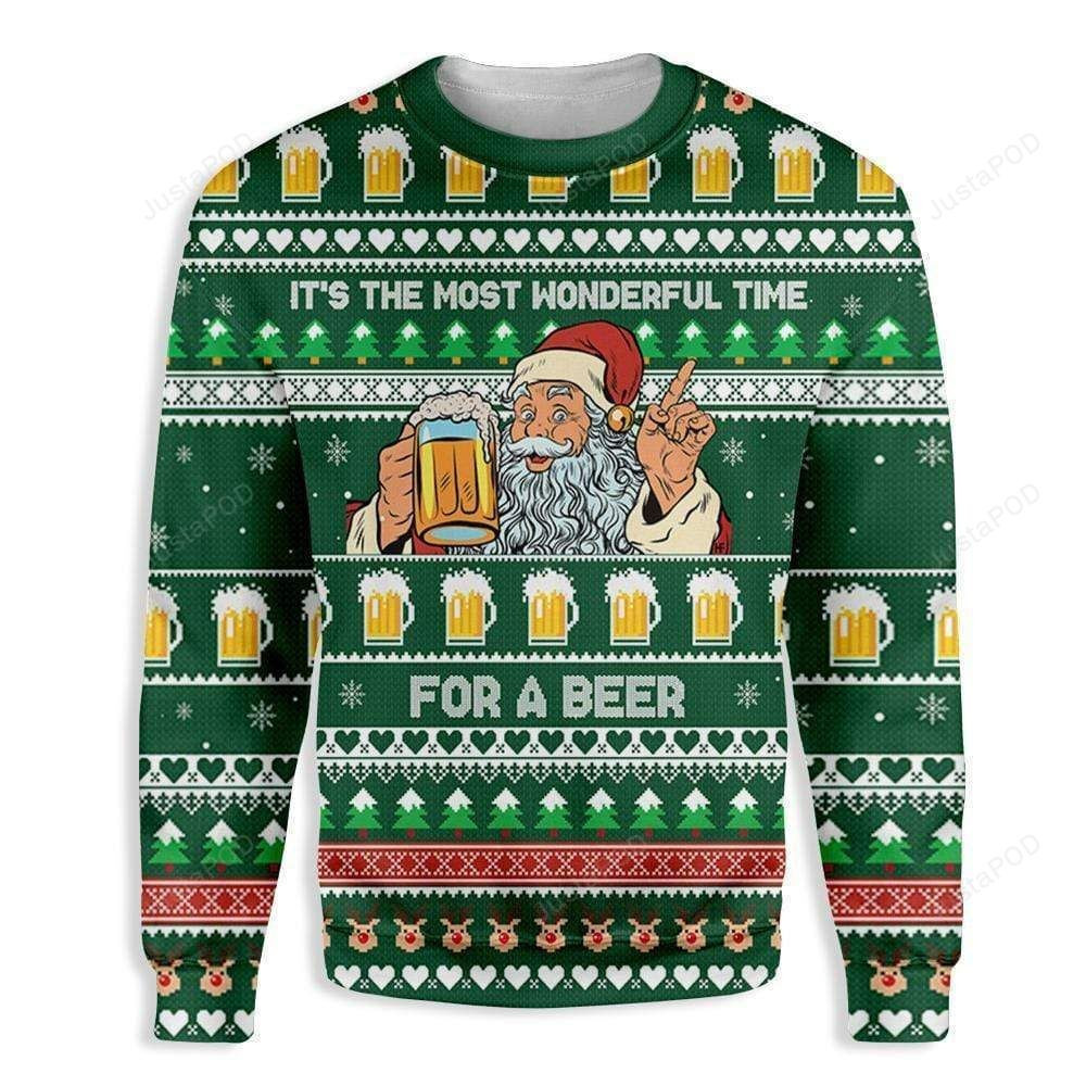 Its The Most Wonderful Occasion For A Beer Santa Ugly Christmas Sweater Adult 3D Funny Matching for family
