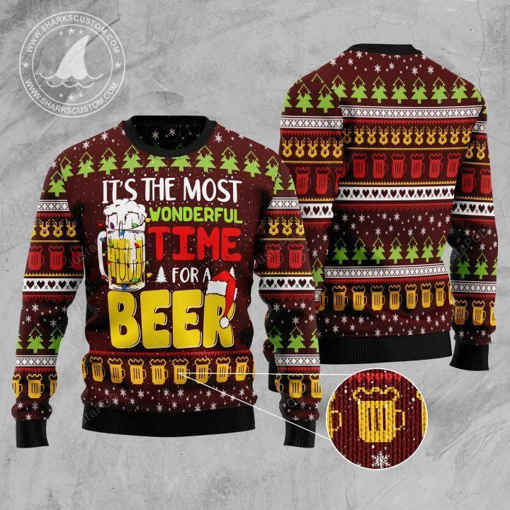 It?S The Most Wonderful Time For A Beer For Men Ugly Christmas Sweater Adult 3D Funny Matching for family