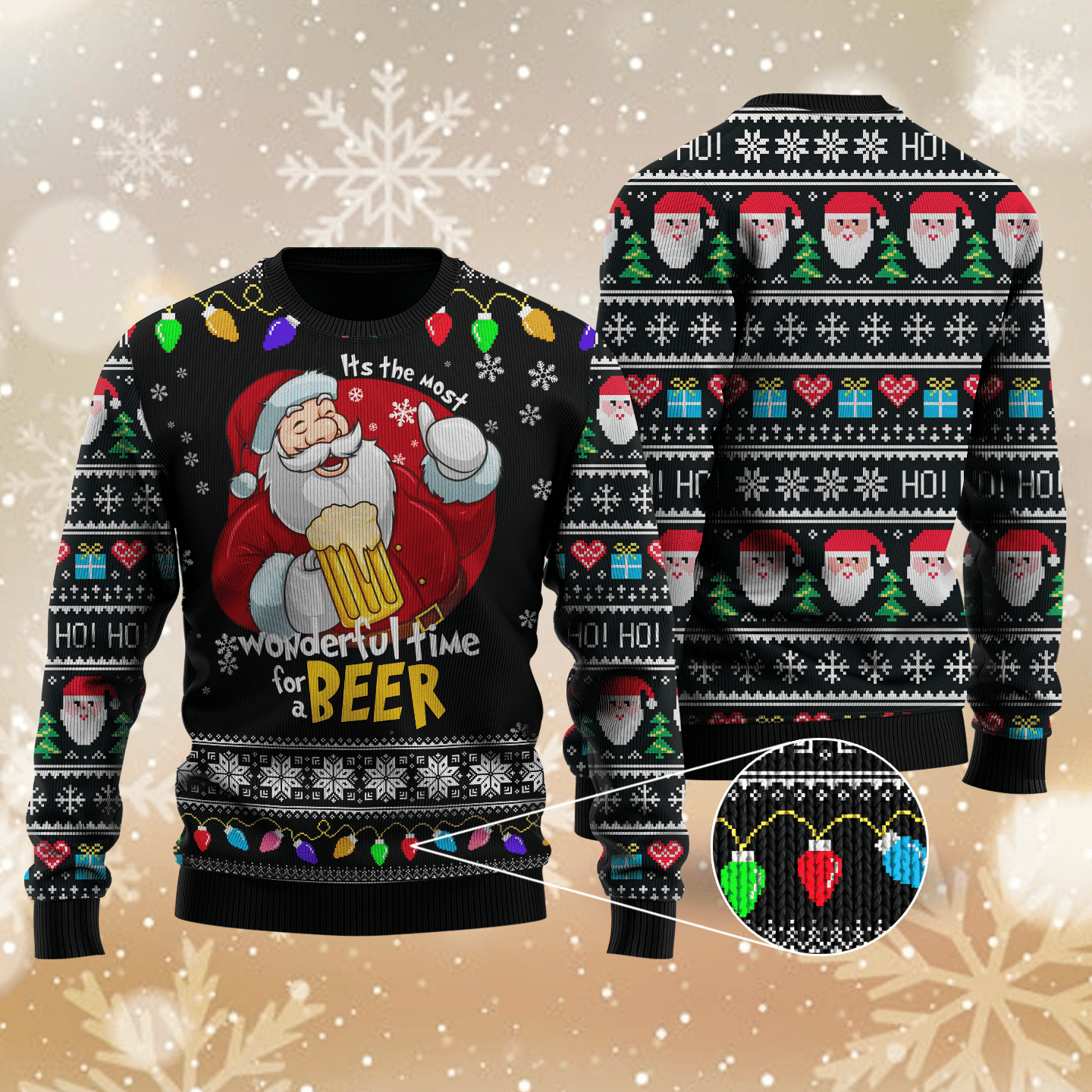 Its The Most Wonderful Time For A Beer Ugly Christmas Sweater Adult 3D Funny Matching for family
