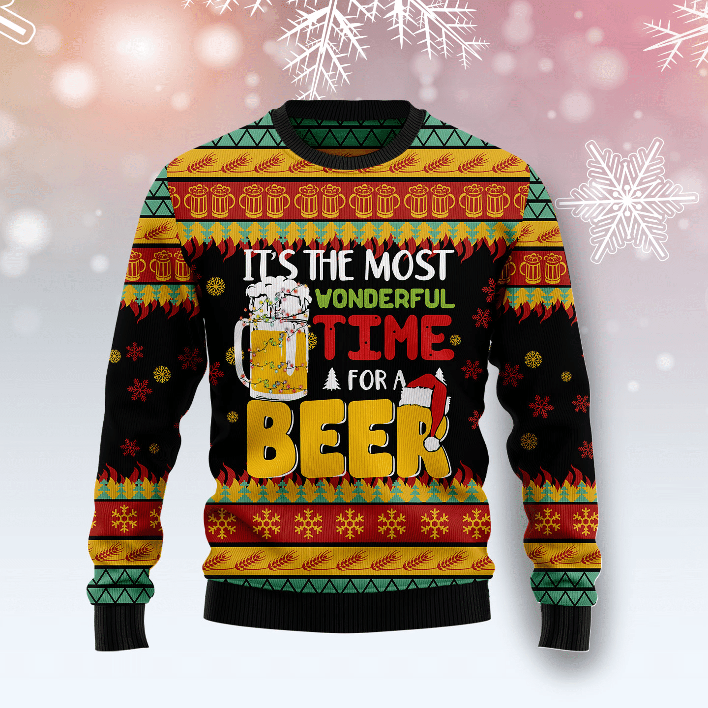 Its The Most Wonderful Time For A Beer Ugly Christmas Sweater Adult 3D Funny Matching for family